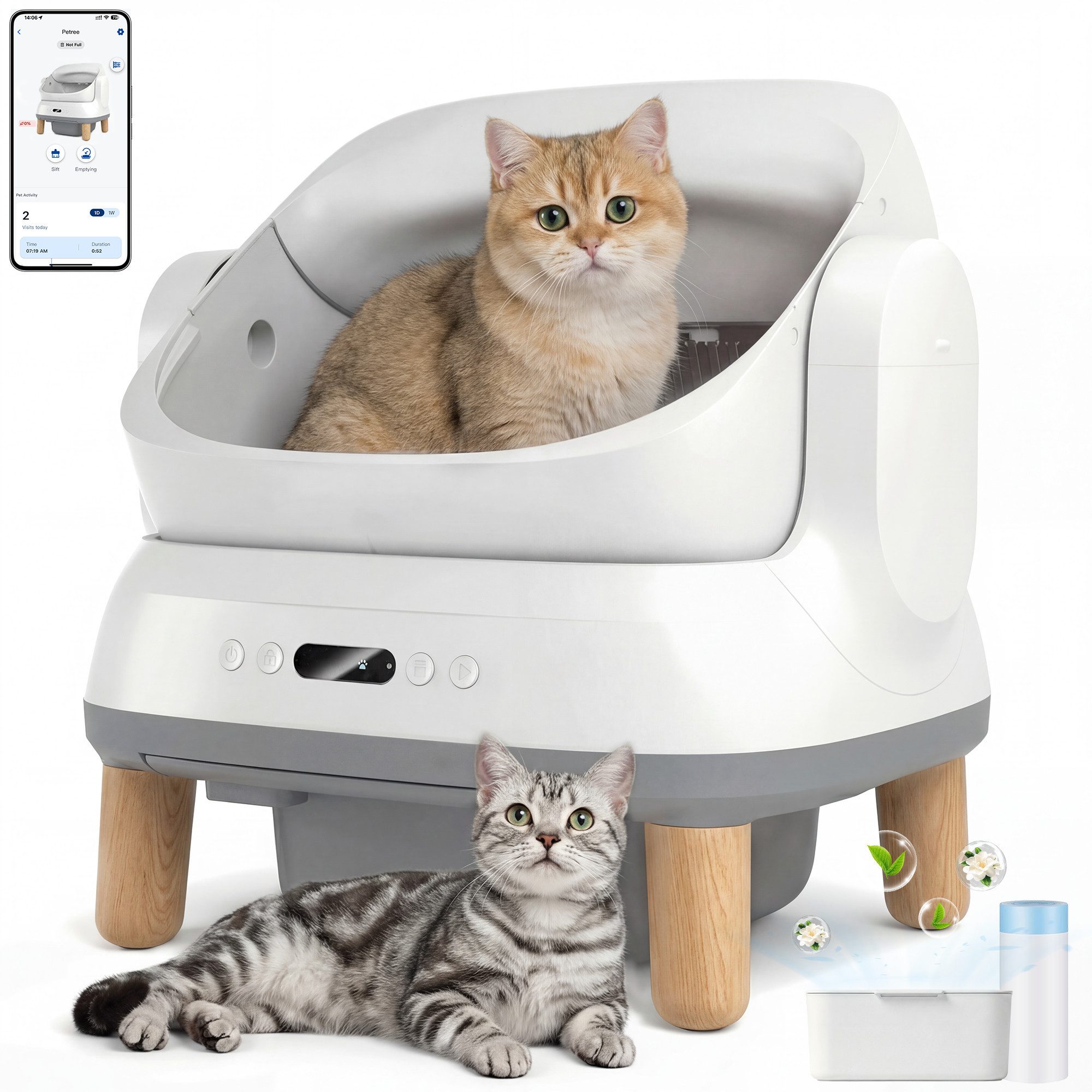 HOMALL Katzentoilette Oben offene Automatische Katzenklo selbstreinigend Katzentoilette XXL, Große Fassungsvermögen,App-Steuerung,für mehrere katzen