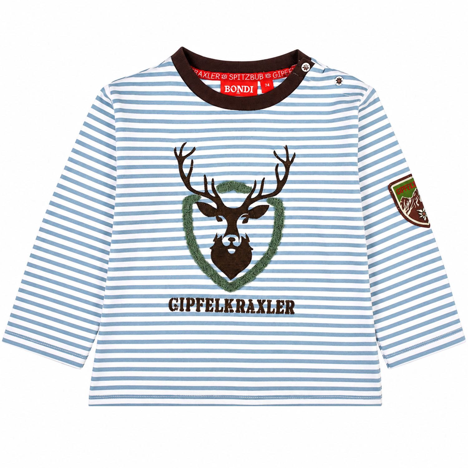 BONDI T-Shirt Baby Jungen Langarmshirt 'Hirsch' 91776, Stripe B