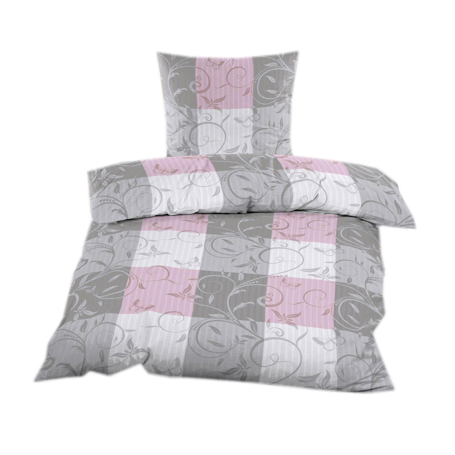 Casa Colori Bettwäsche Seersucker Garnitur 135x200 Reißverschluss in Grau Rosa kariert, Seersucker, 2 teilig, luftig leichte Sommerbettwäsche