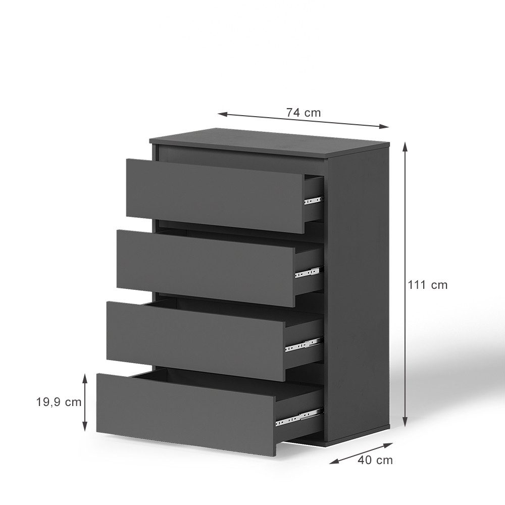 Vicco Kommode Claus, Anthrazit, 74 x 99.6 cm mit 4 Schubladen (1 St)