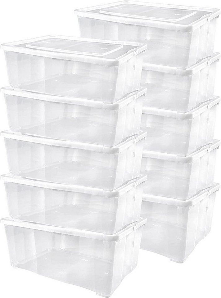 ALPFA Schuhbox 10 er Set je 10,0 Liter Klarsichtboxen Stapelboxen Kunststoffboxen (Spar-Set, 10 Boxen + 10 Deckel), stapelbar