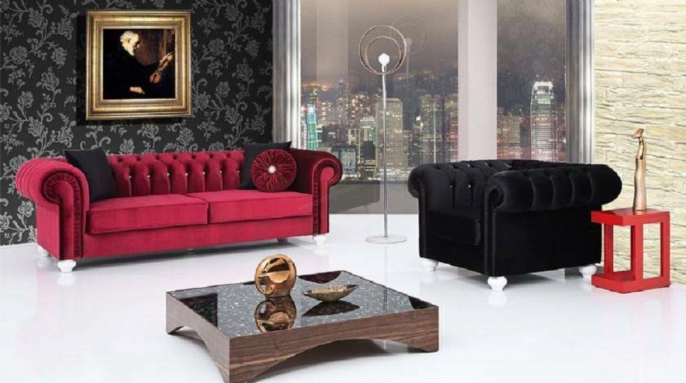 JVmoebel Sofa 2 tlg. Sofagarnitur 3+1 Sitzer Couch Ledersofa Chesterfield Textil, Made in Europe