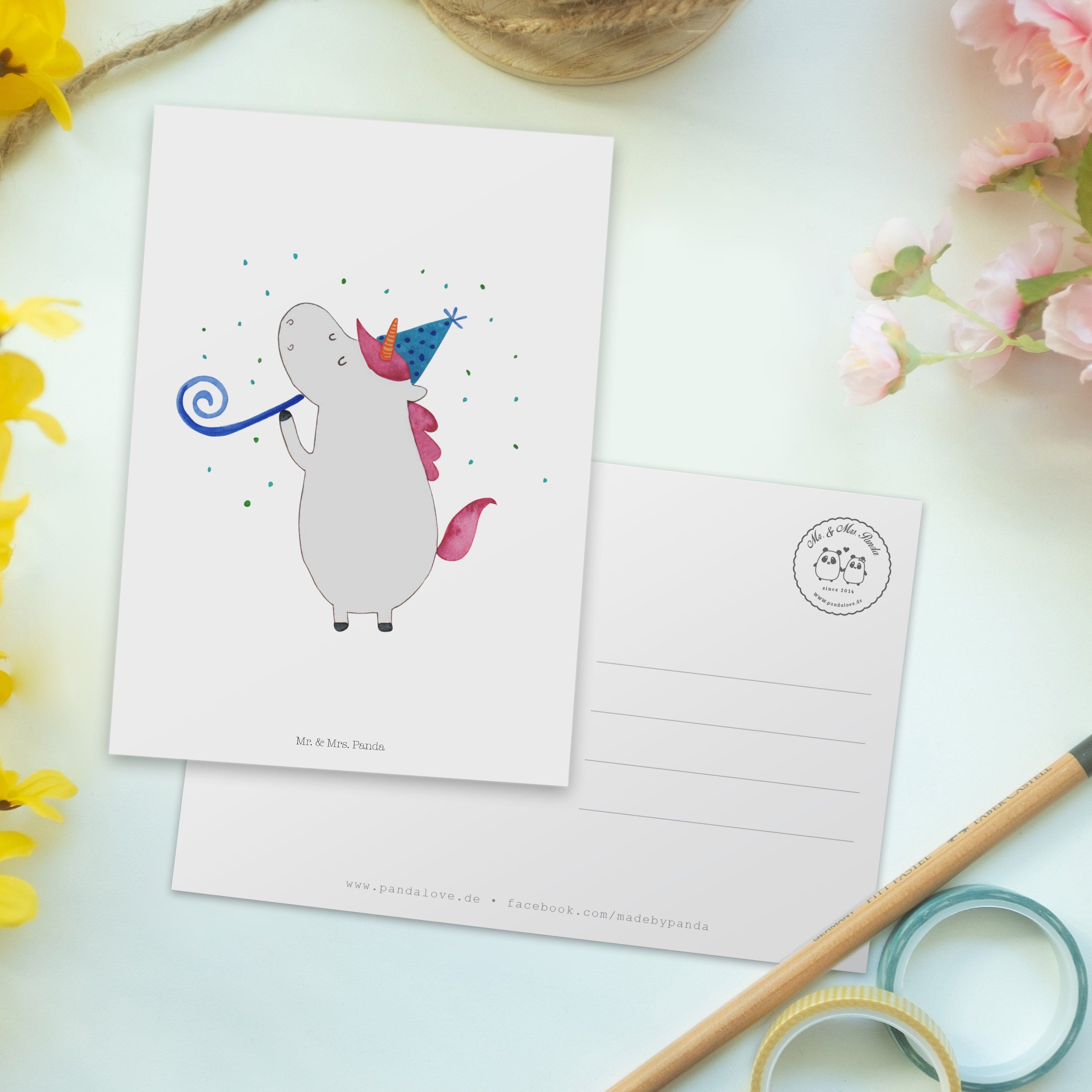 Mr. & Mrs. Einladu Weiß Grußkarte, Party Einhorn Geschenk, - Postkarte - Panda Glitzer, Unicorn