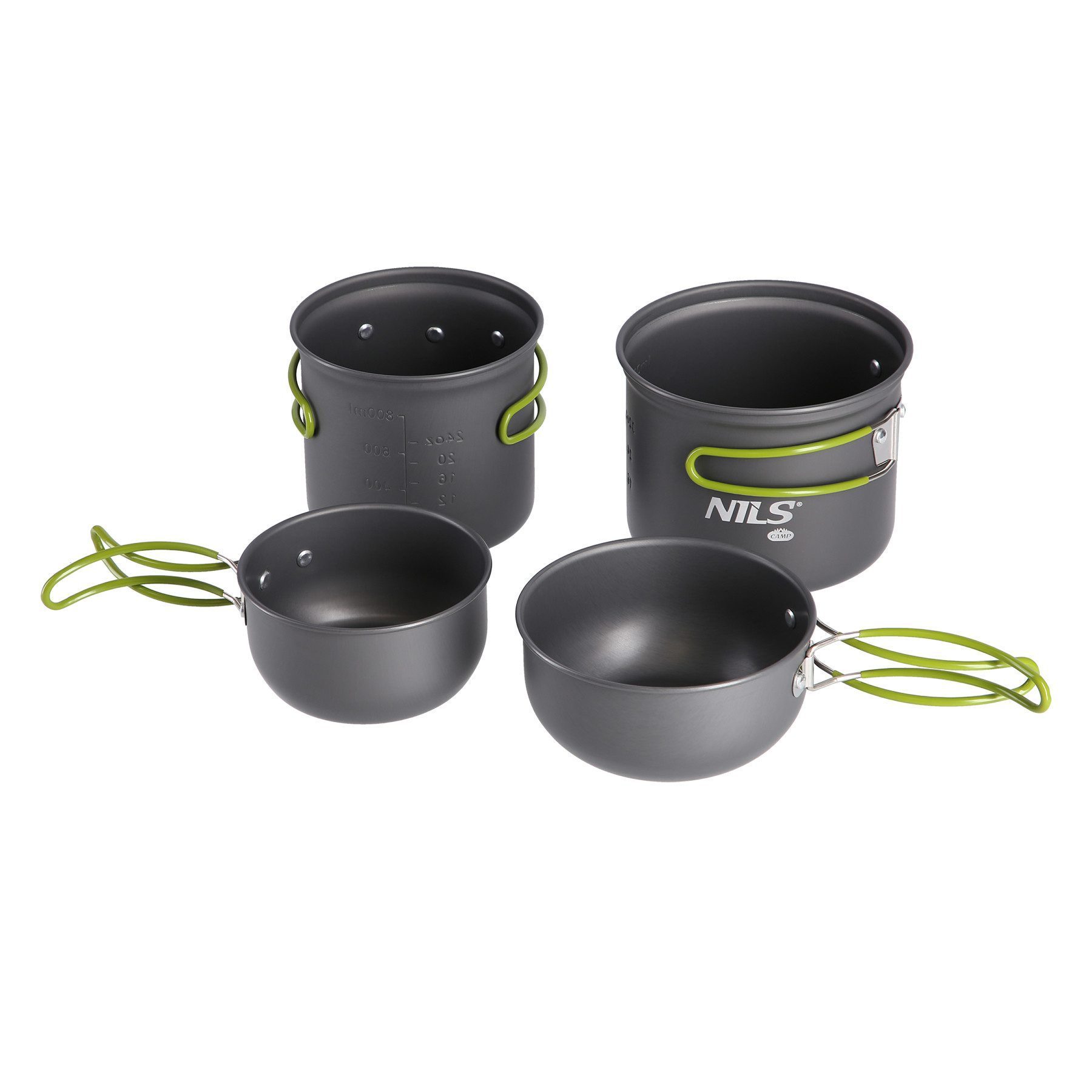 NILS CAMP Topf-Set Camping Geschirrset Töpfe Pfannen Kochgeschirrset fürs Outdoorkochen, (Set, 4tlg), Platzsparend und leicht