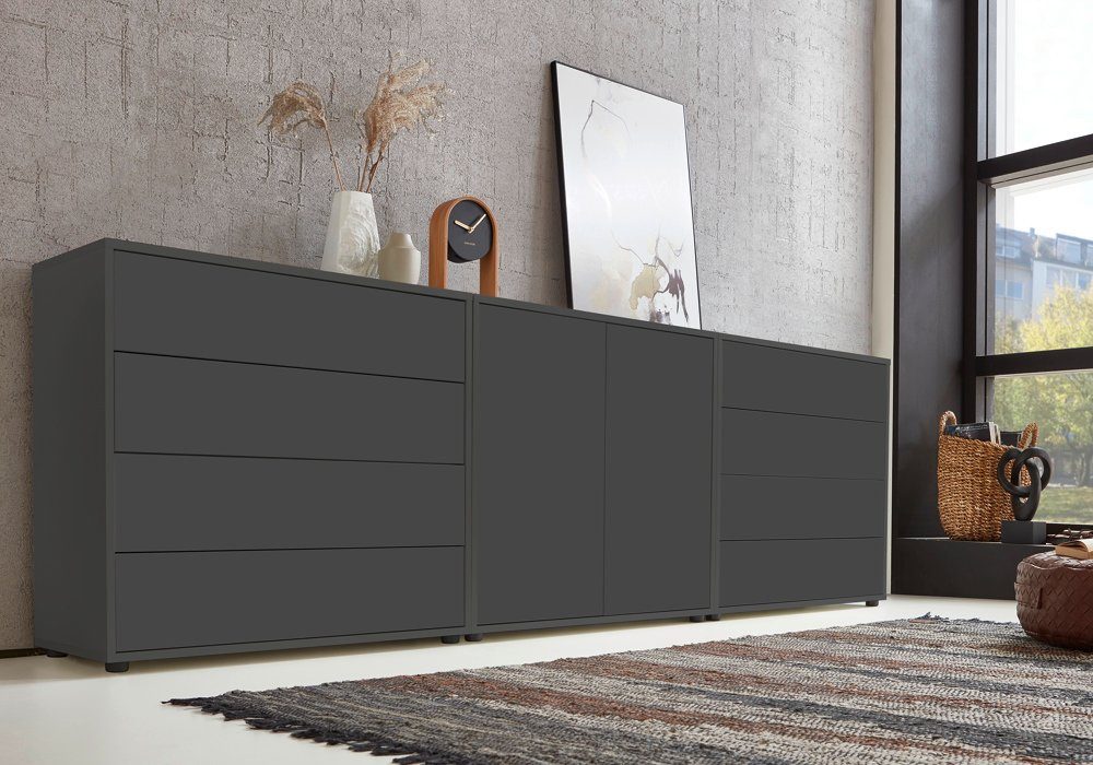 BMG Möbel Sideboard Mailand Set 4 (Schubladenkommode Sideboard Kommode Anrichte, in verschiedenen Farben), Push-to-open-Funktion, Anti-Fingerprint-Beschichtung