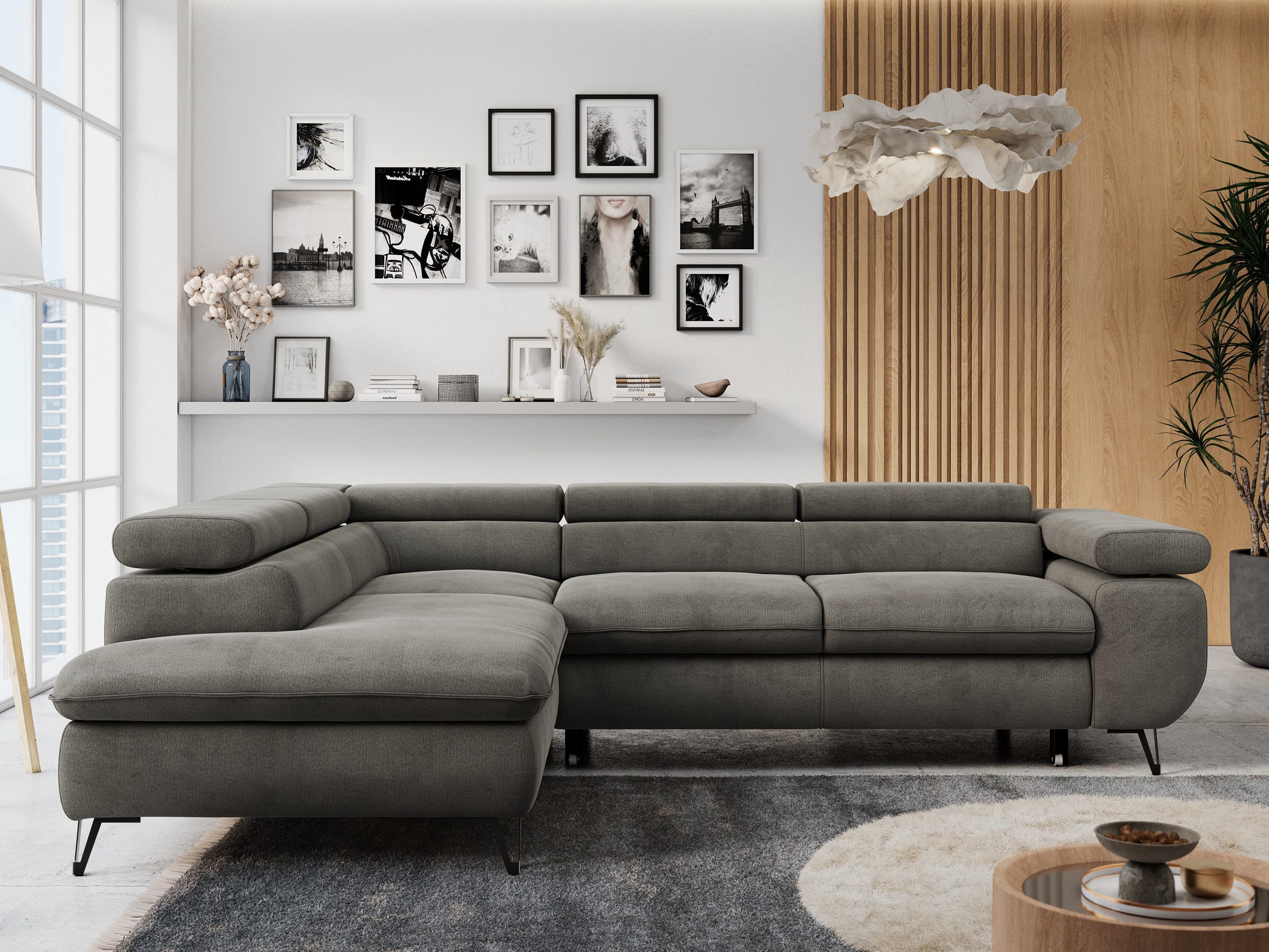 MKS MÖBEL Ecksofa PETER L, Set, Ecksofa L-form, HR35-Schaum, Wellenfederkern, Bettfunktion, Einstellbare Kopfstützen, Bettkasten