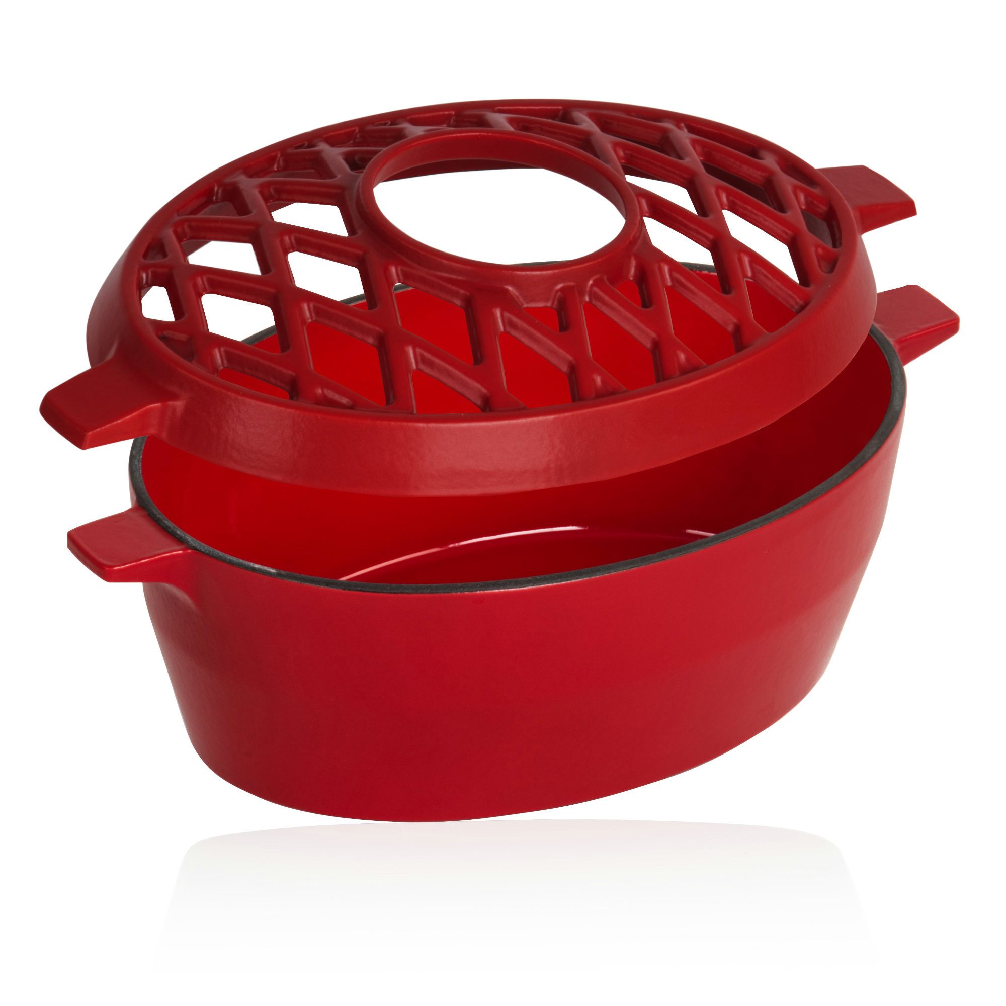BBQ-Toro Luftbefeuchter Gusseisen Luftbefeuchter emailliert Rot, 2,7 Liter, Wasserverdunster, Langlebig