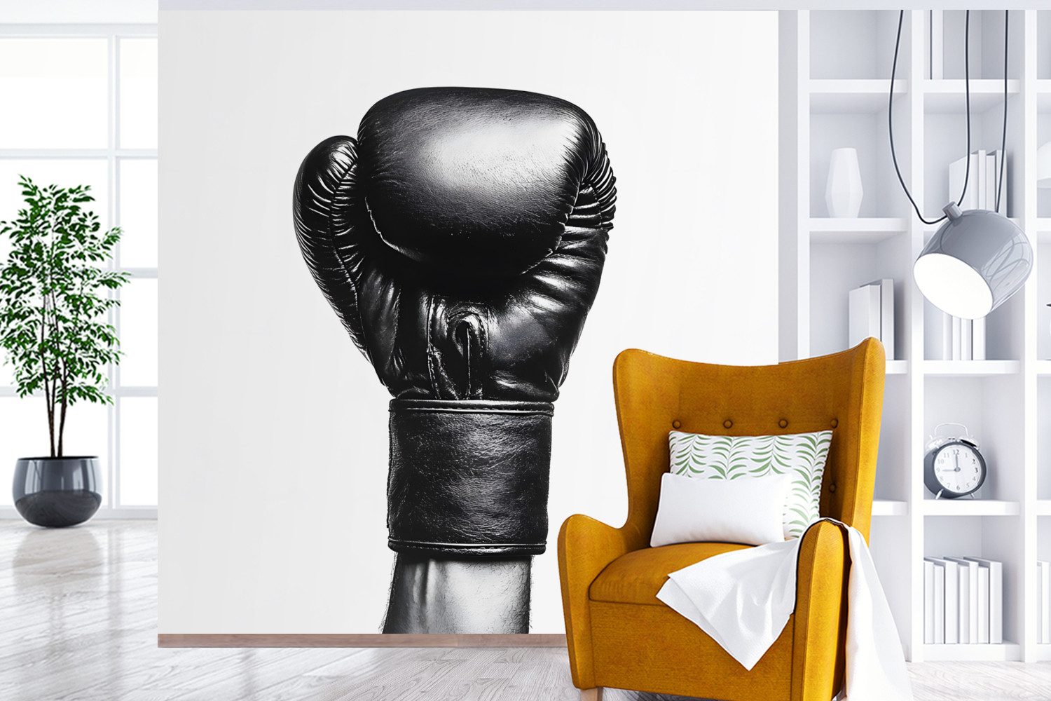 MuchoWow Fototapete Boxhandschuh - Schwarz - Hand, Matt, bedruckt, Vliestapete für Wohnzimmer Schlafzimmer Küche, Fototapete, 220x220 cm