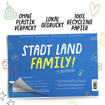 Pihu Spiel, Familienspiel STADT LAND FAMILY, Denkspiel für Familien, Klimaneutral gedruckt, 100% Recyclingpapier