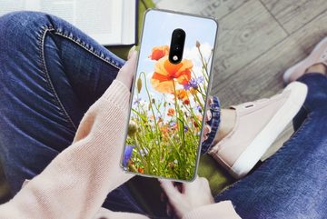 MuchoWow Handyhülle Blumen - Mohn - Frühling - Natur - Rot - Blau, Phone Case, Handyhülle OnePlus 7, Silikon, Schutzhülle