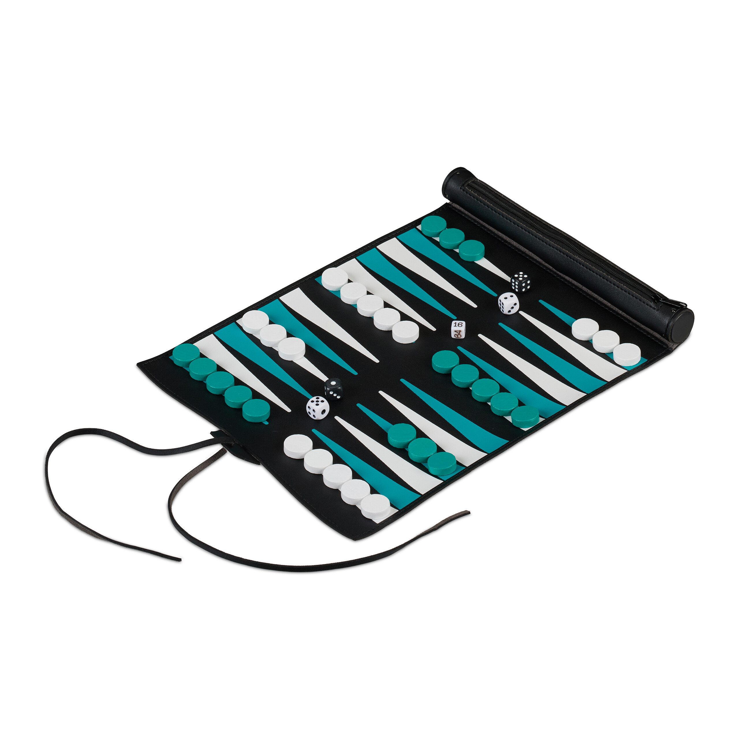 relaxdays Spiel Backgammon zum Aufrollen, Strategiespiel, Türkis