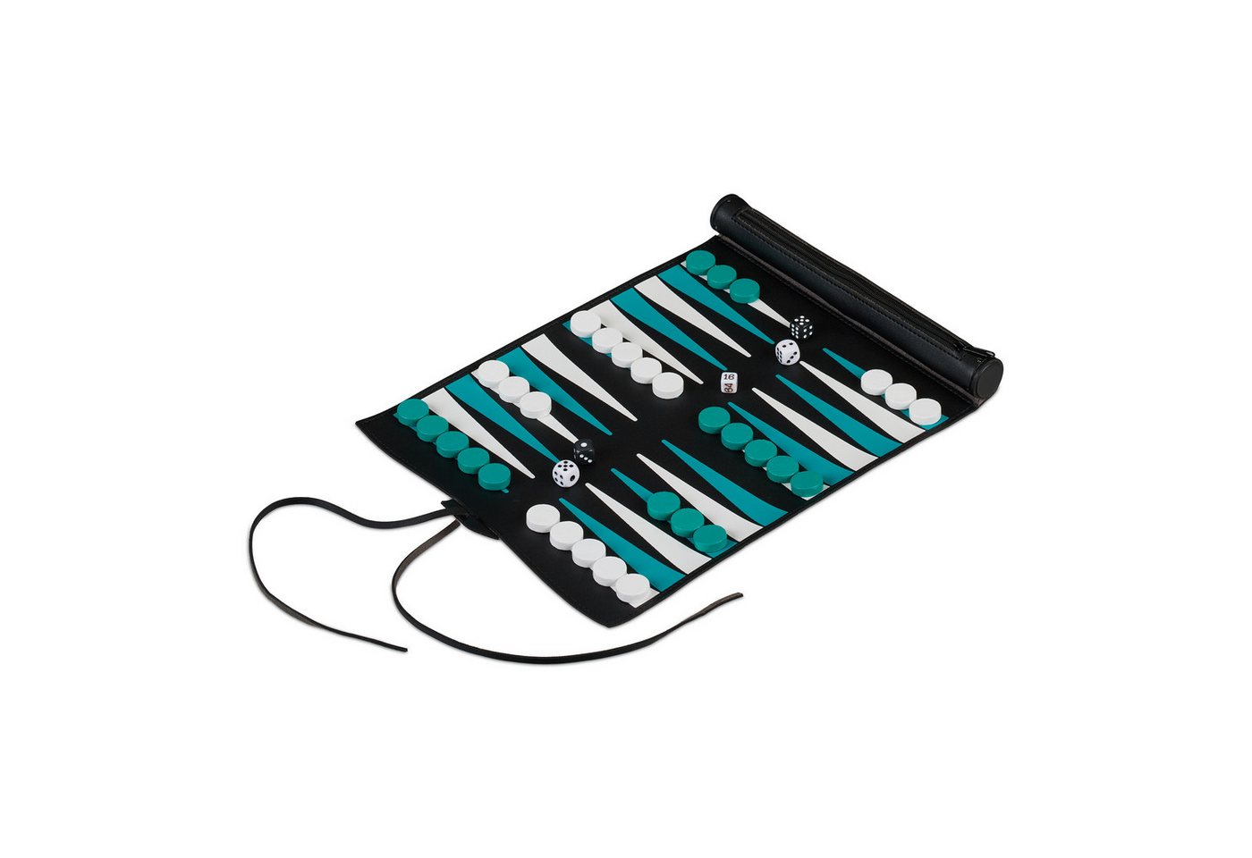 relaxdays Spiel Backgammon zum Aufrollen, Strategiespiel, Türkis
