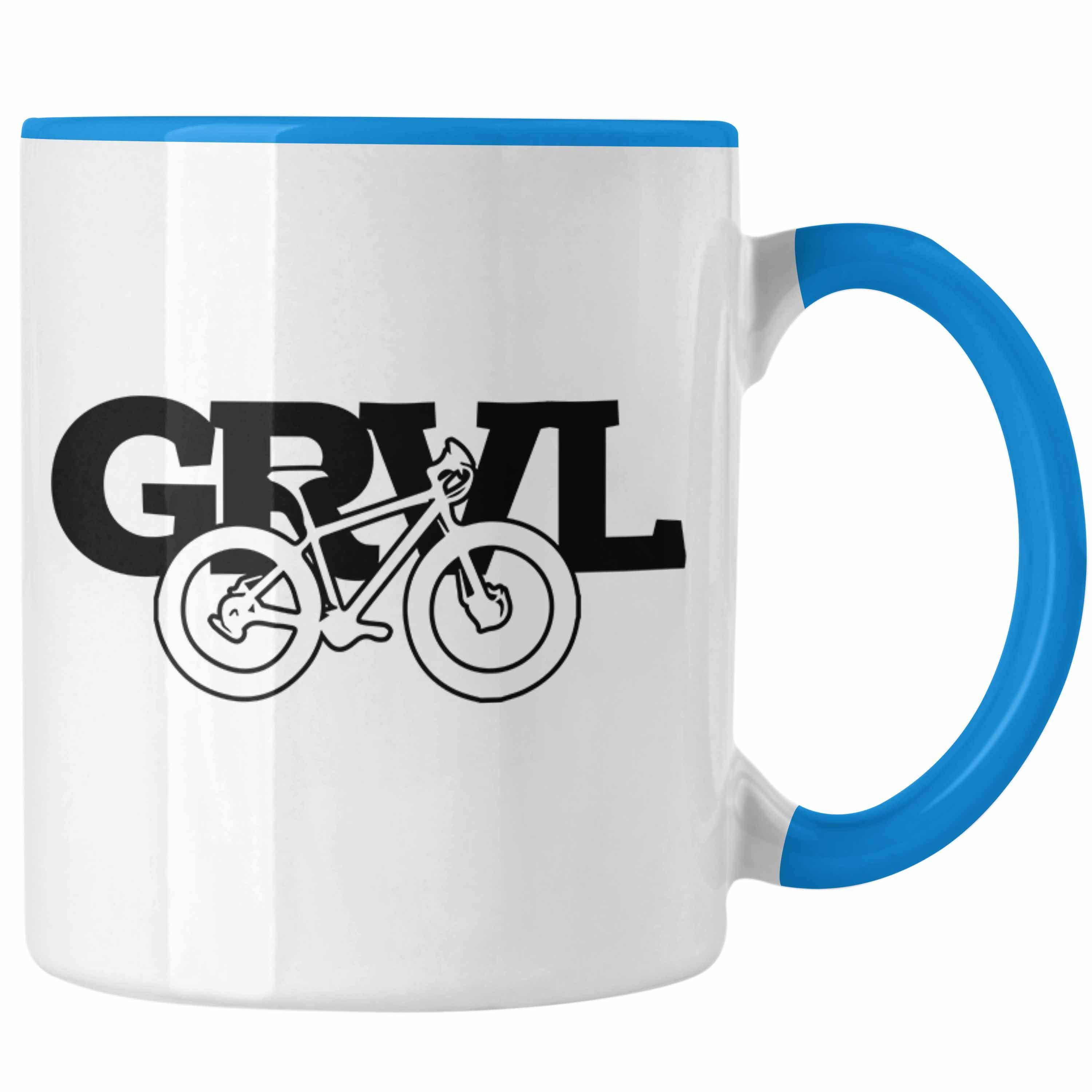 Trendation Tasse Tasse für Mountainbike-Enthusiasten Geschenk Mountainbiker MTB GRVL Blau