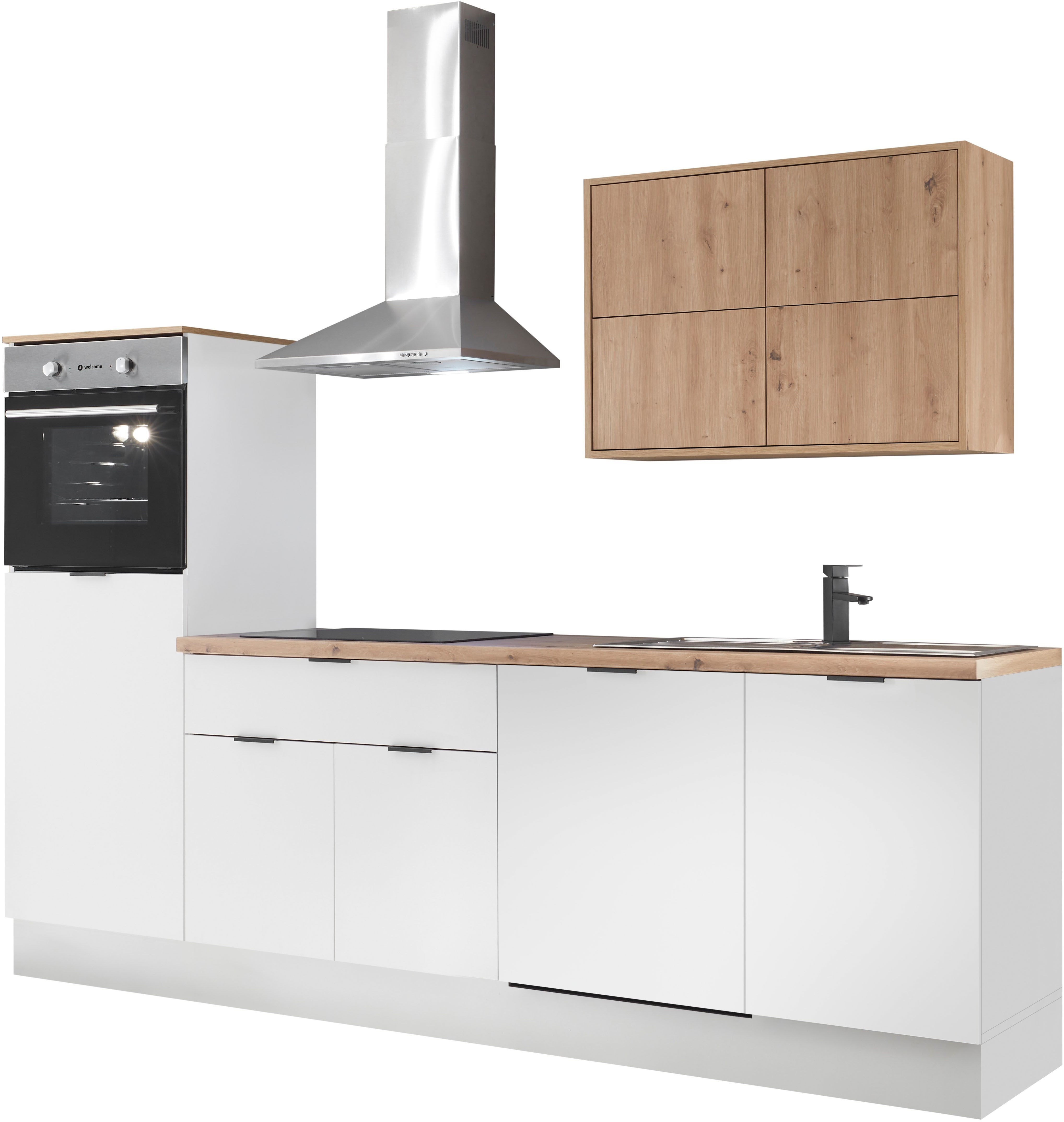 KOCHSTATION Küchenzeile KS-Georgia, mit 38mm starker Arbeitsplatte, Breite 260 cm, wahlweise mit E-Geräten und Kühlschrank