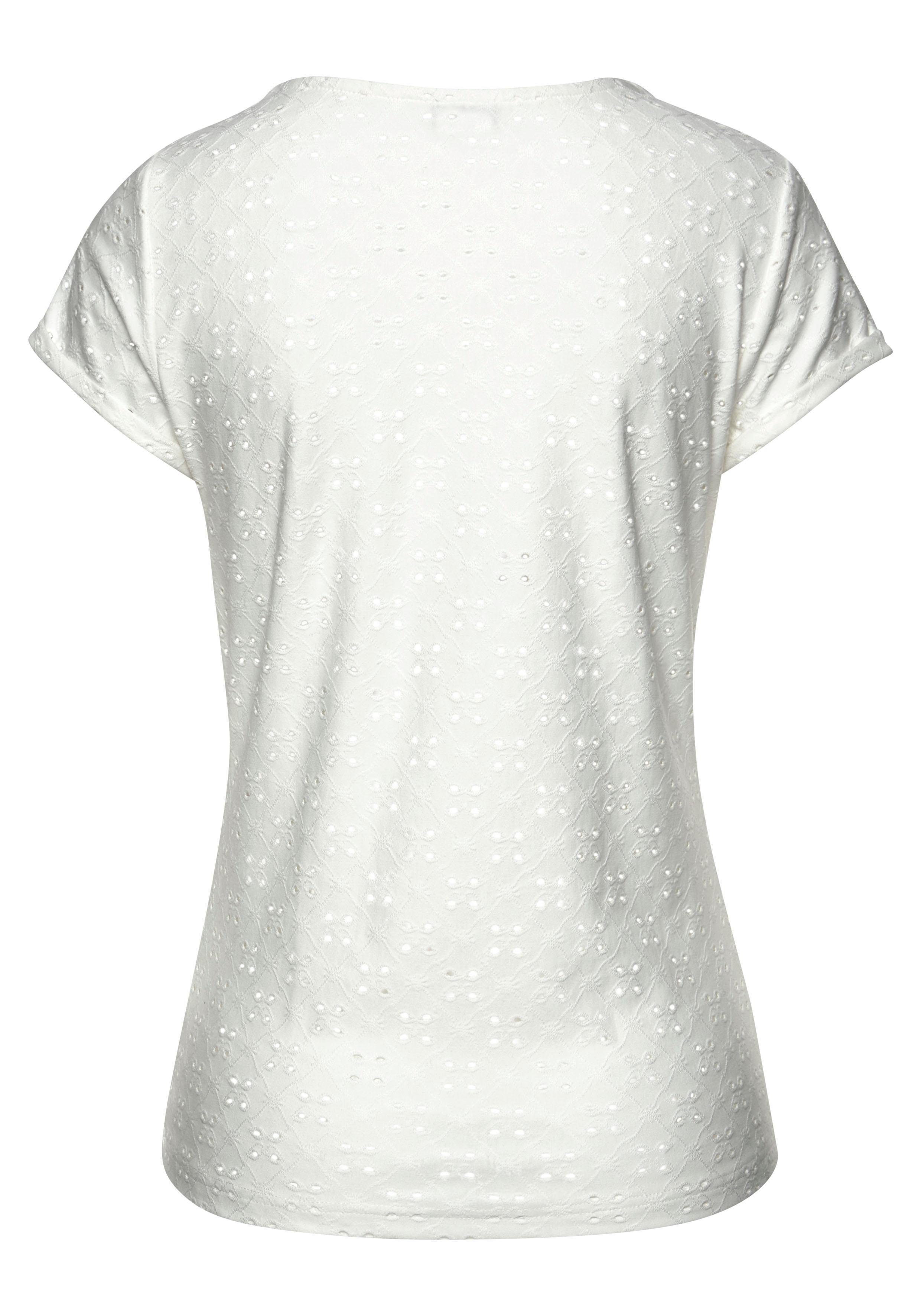 LASCANA T-Shirt mit Lochstickerei, T-Shirt, Kurzarmshirt, Basic