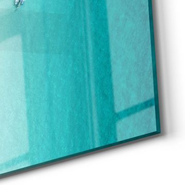 DEQORI Glasbild 'Blick auf Boot im Meer', 'Blick auf Boot im Meer', Glas Wandbild Bild schwebend modern