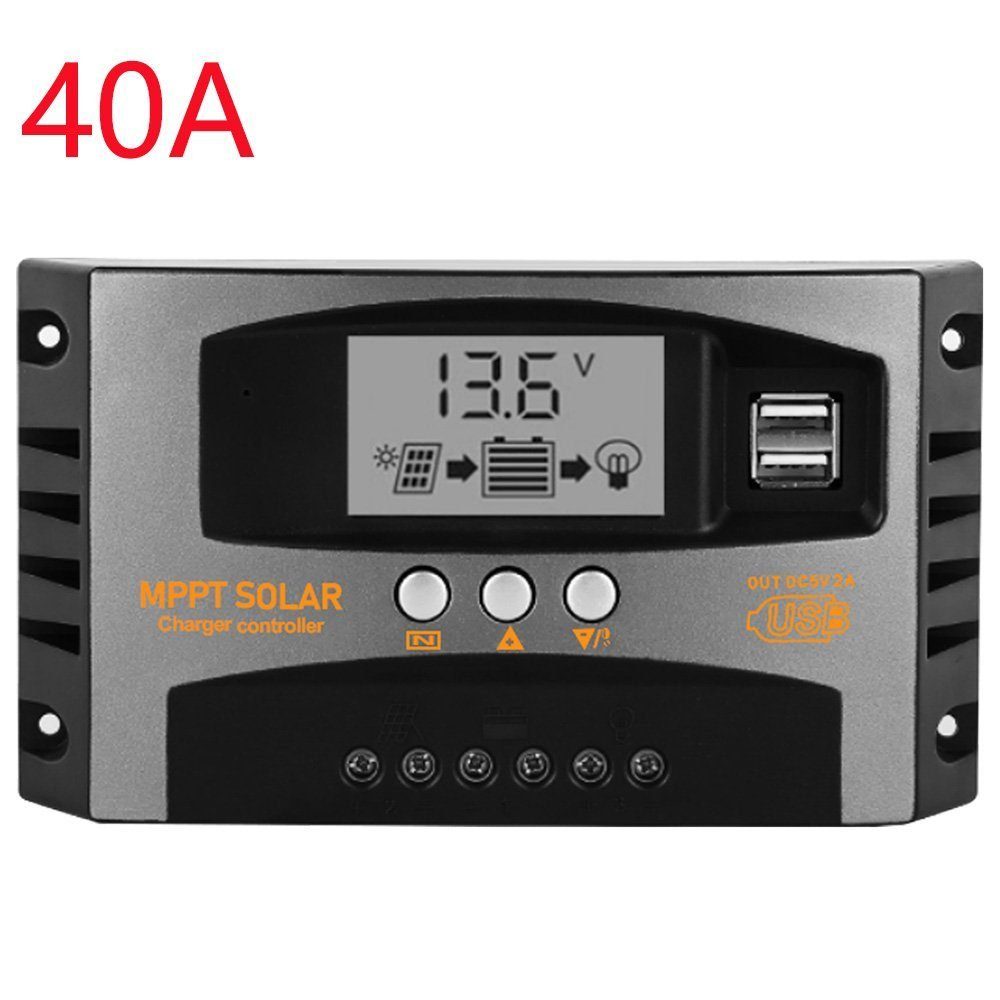 PFCTART Solarladeregler MPPT PV-Panel-Laderegler mit Display, 40A/100A, Set, 1-St., Geeignet für LiFePO4-Batterien, Lithiumbatterien usw, 5-facher Schutz gegen Strom- und Ladeschäden