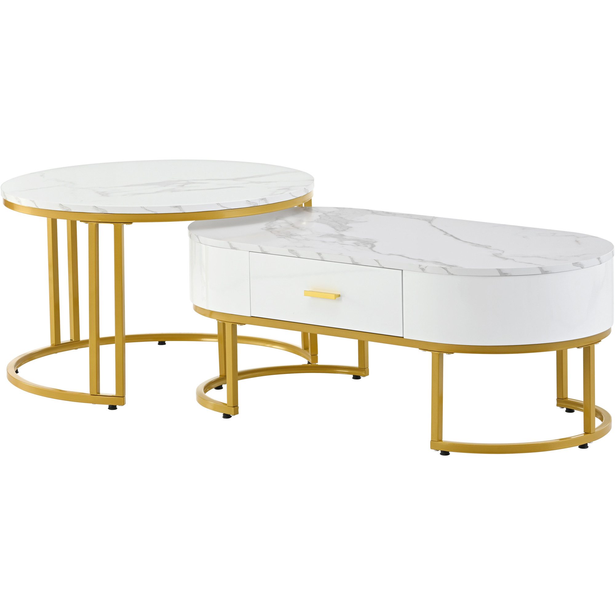 Couchtisch 2er Set Kaffeetisch Sofatisch Runder Design, Satztisch