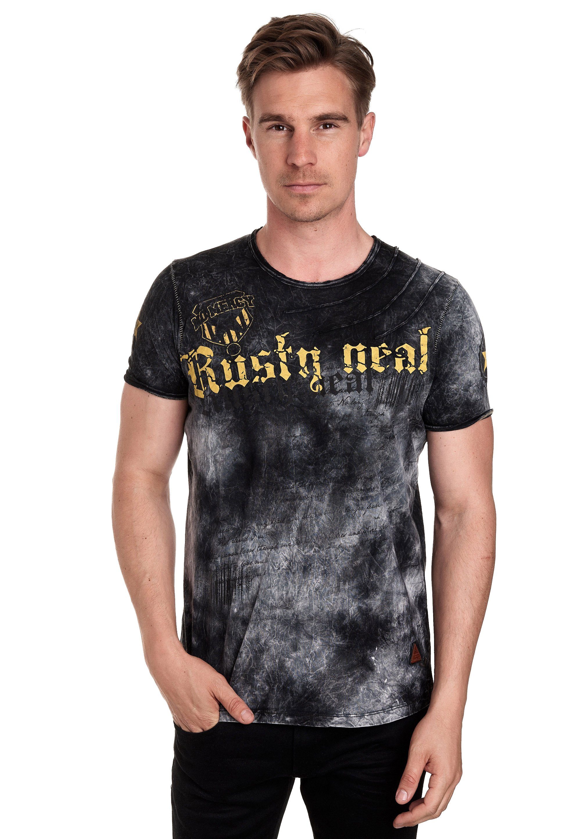 Rusty Neal T-Shirt mit toller Batik-Optik anthrazit