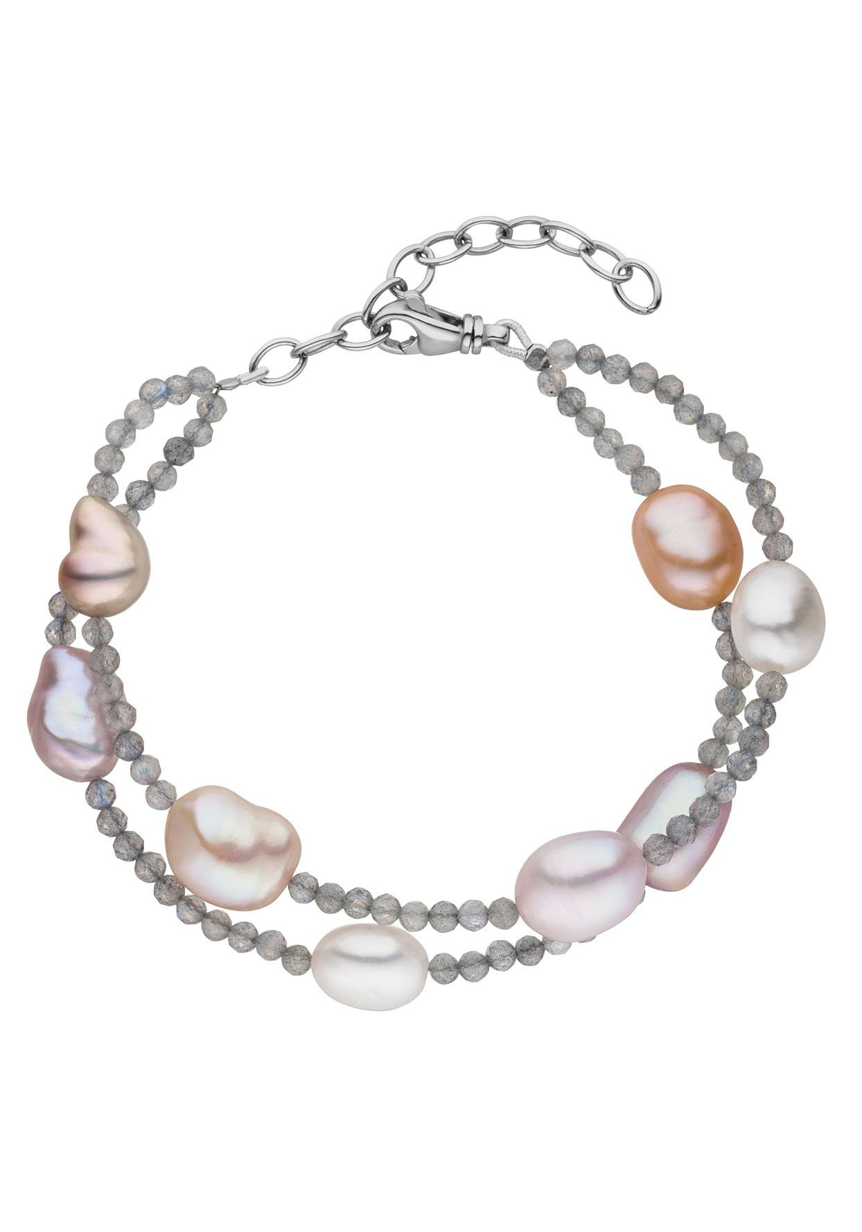Firetti Armband Schmuck Geschenk Armschmuck Armkette Edelstein Farbstein, Made in Germany - mit Labradorit - mit Süßwasserzuchtperle
