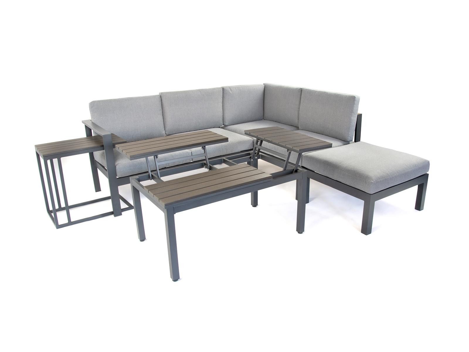 Green Spirit Loungeset Porto Lounge-Set Aluminium 5 Personen, Ecklounge Loungemöbel, (Set, 5-tlg., 1x Eckbank (2x 2-Sitzer Bank), 1x Hocker, 1x Tisch, 1x Beistelltisch), Aluminium, grau, für 5 Personen, wetterfest, Garten, Terrasse, Outdoor