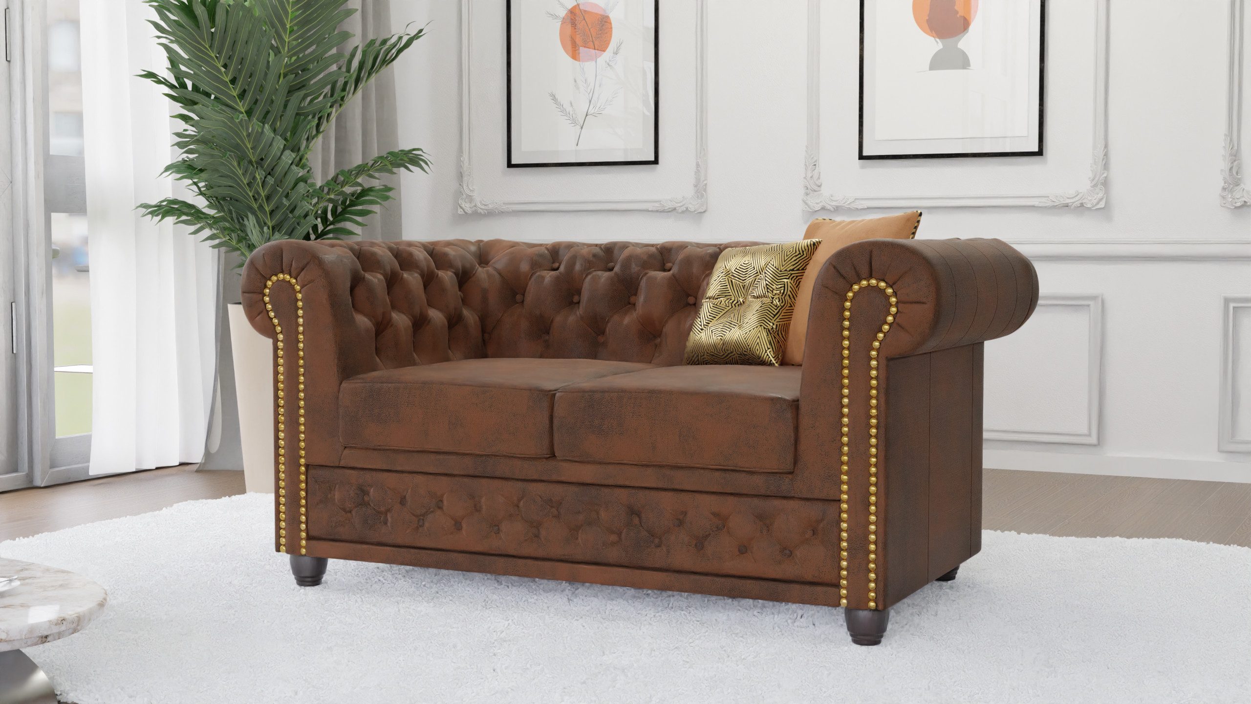 S-Style Möbel Chesterfield-Sofa Anton 2-Sitzer Sofa mit Schlaffunktion mit günstig online kaufen