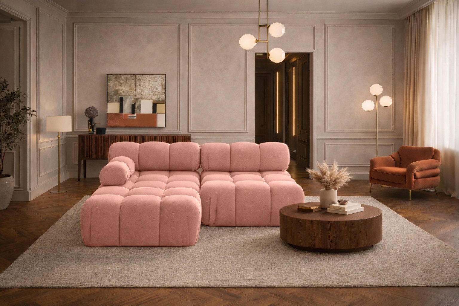 Ecksofa L Mini II modern für Wohnzimmer, Stoff Velours Salvador, SELIA