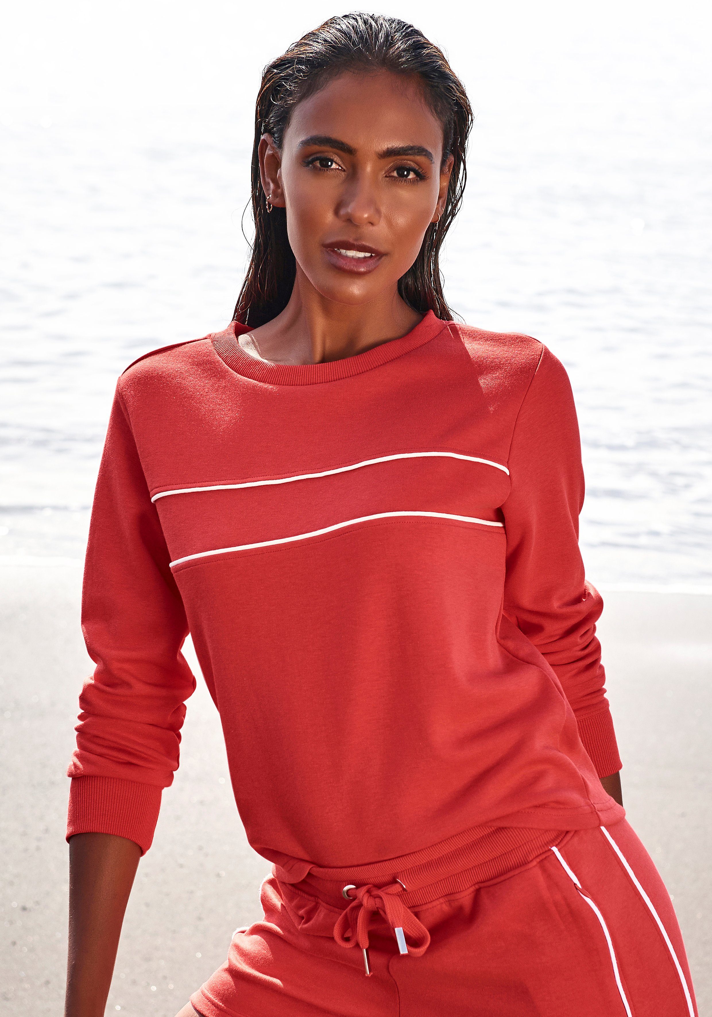 H.I.S Sweatshirt mit Piping auf der Brust, Loungeanzug rot