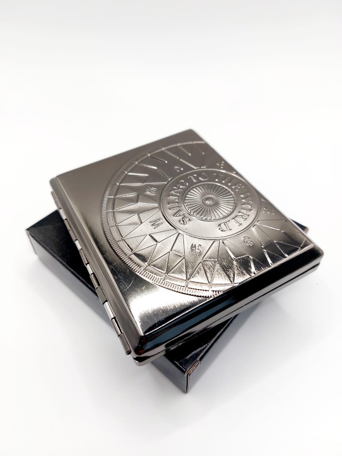 meytrade Bogenetui Zigarettenetui Kompass Vintage Antik Chrome