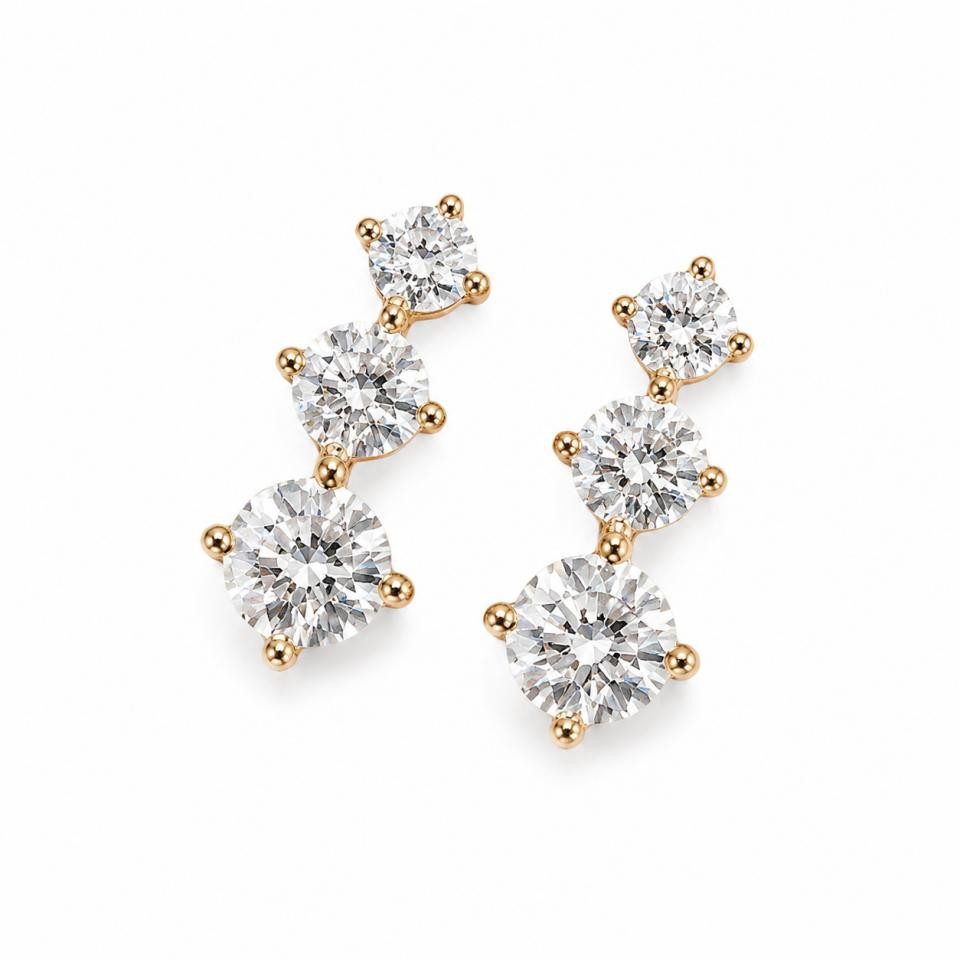 Paar Ohrstecker 0.5ct,D,VS1,Labor-Diamant Ohrringe,Drei-Stein Design,Ohrstecker Damen