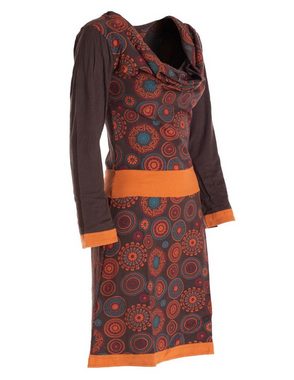 Vishes Jerseykleid Mandala-Blumen Wasserfall-Kragen Langarm Shirtkleid Boho, Ethno, Hippie, Festival Style