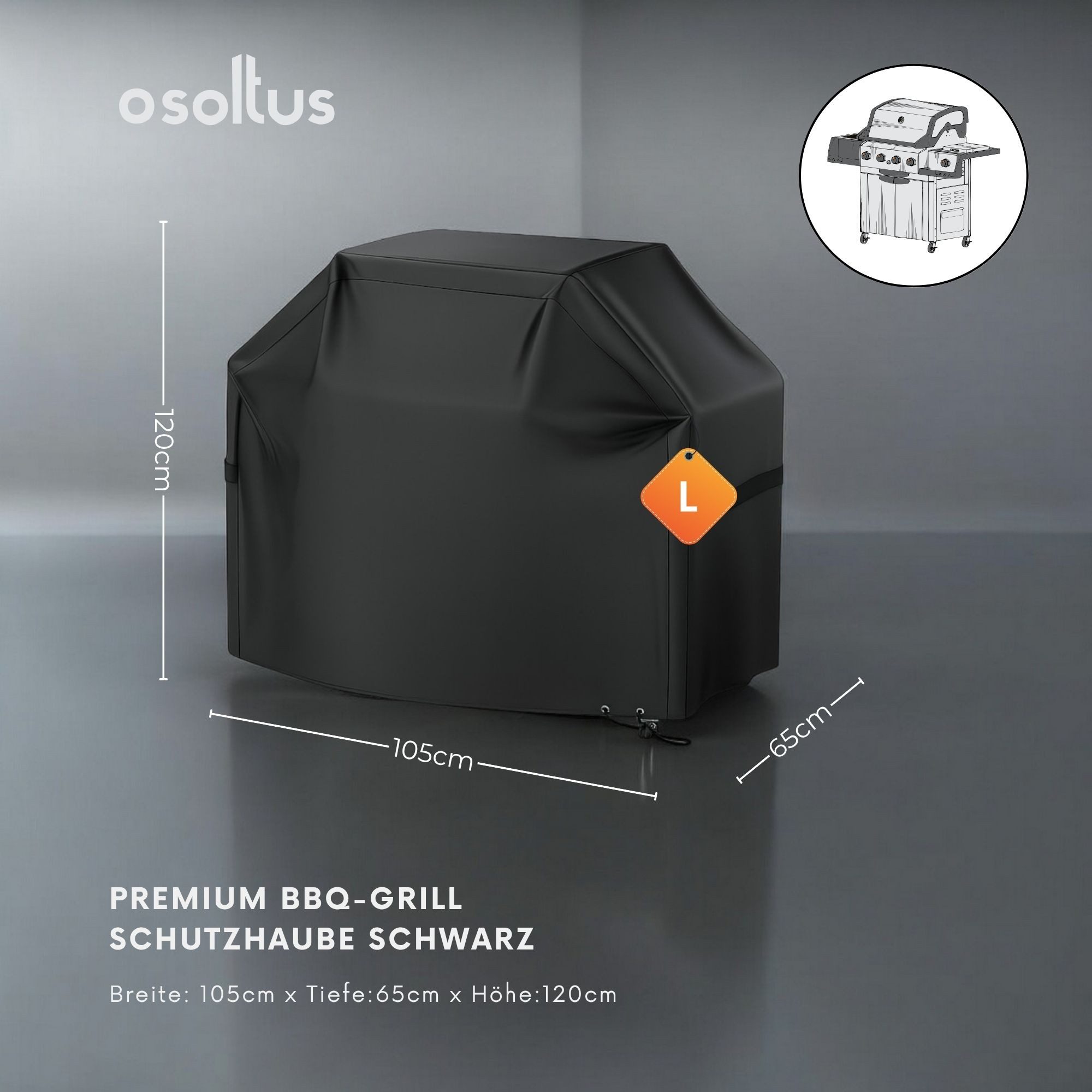 osoltus Gartenmöbel-Schutzhülle osoltus BBQ Abdeckhaube Premium Schutzhaube Gasgrill Schwarz L 105 x – Bild 3 von 5