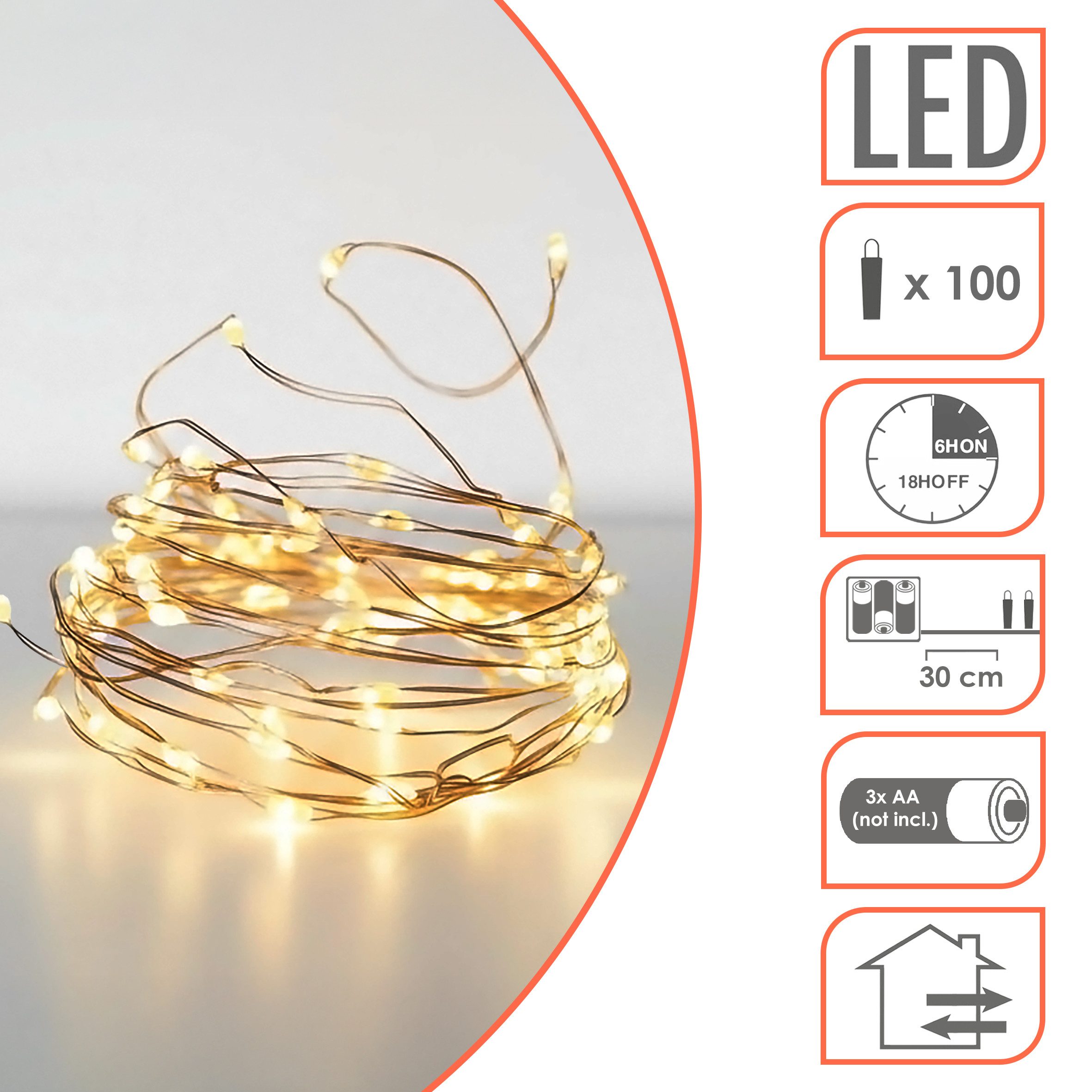 Spetebo LED-Lichterkette LED Draht Lichterkette 5 m - 100 LED, 100-flammig, Deko Beleuchtung für Außen mit 8 Funktionen – Bild 3 von 5