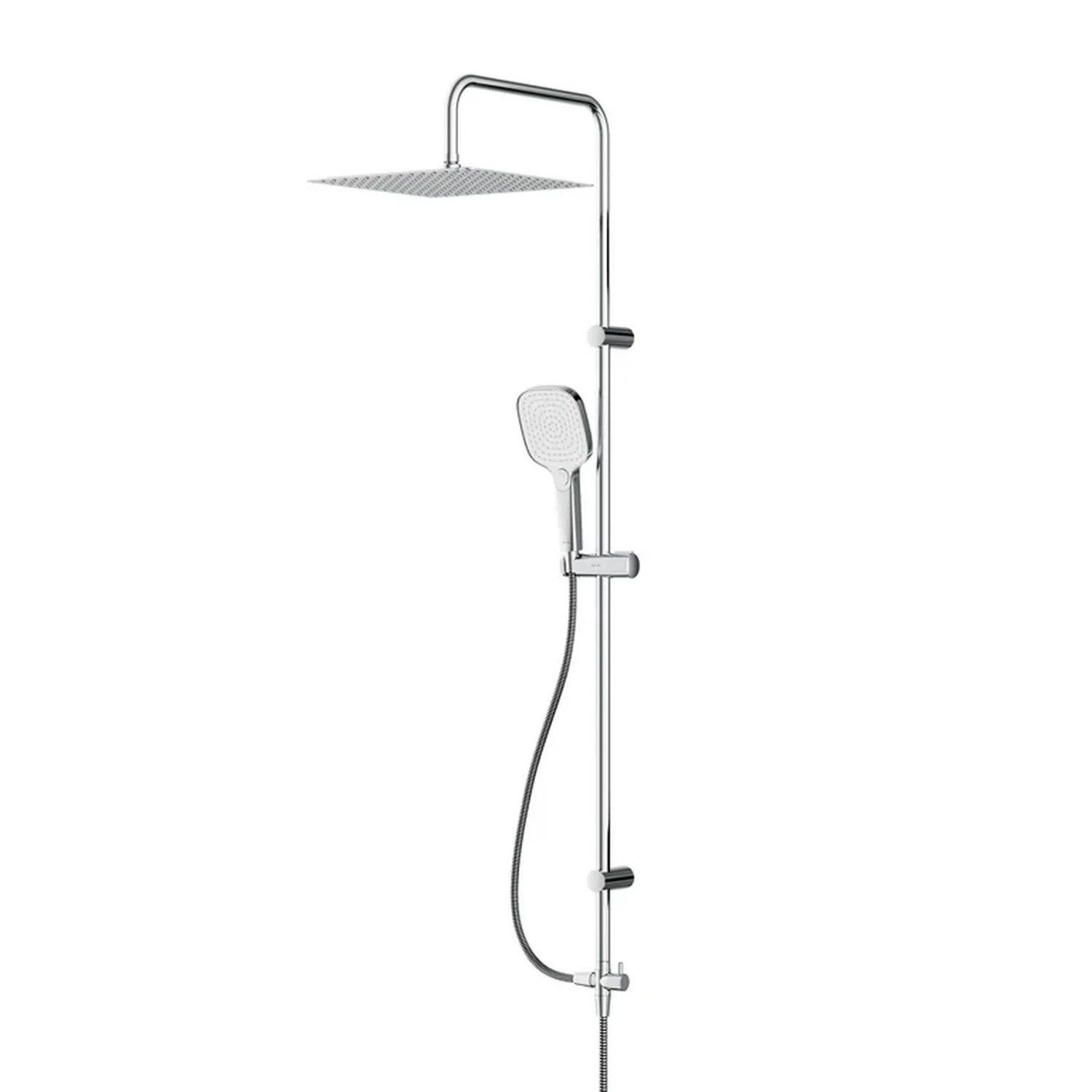 AM.PM Duschsystem PLAY mit Regendusche Teleskopische Duschstange Dusche Brause, Höhe 1200 cm, 3 Strahlart(en), Dusch-Komplett-Set Duschset Brauseset Chrom / Silber, Kopfbrause & Handbrause mit Antikalk-Duschkopf, Dusch-Komplett-Set Duschset, Air-In Technologie, 30 cm Kopfdusche