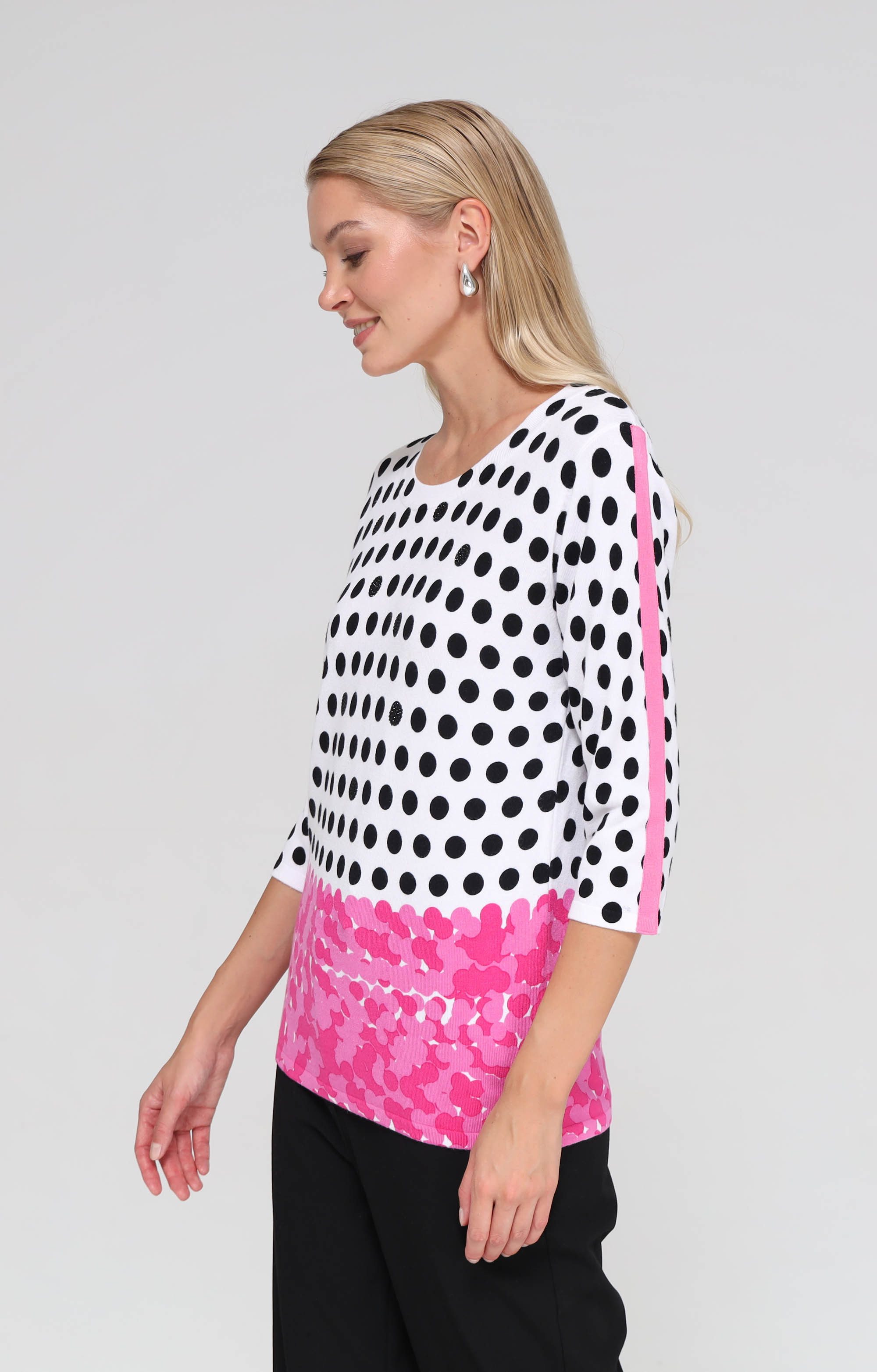 Passioni 3/4 Arm-Pullover mit Punkte-Print und Streifendetails günstig online kaufen