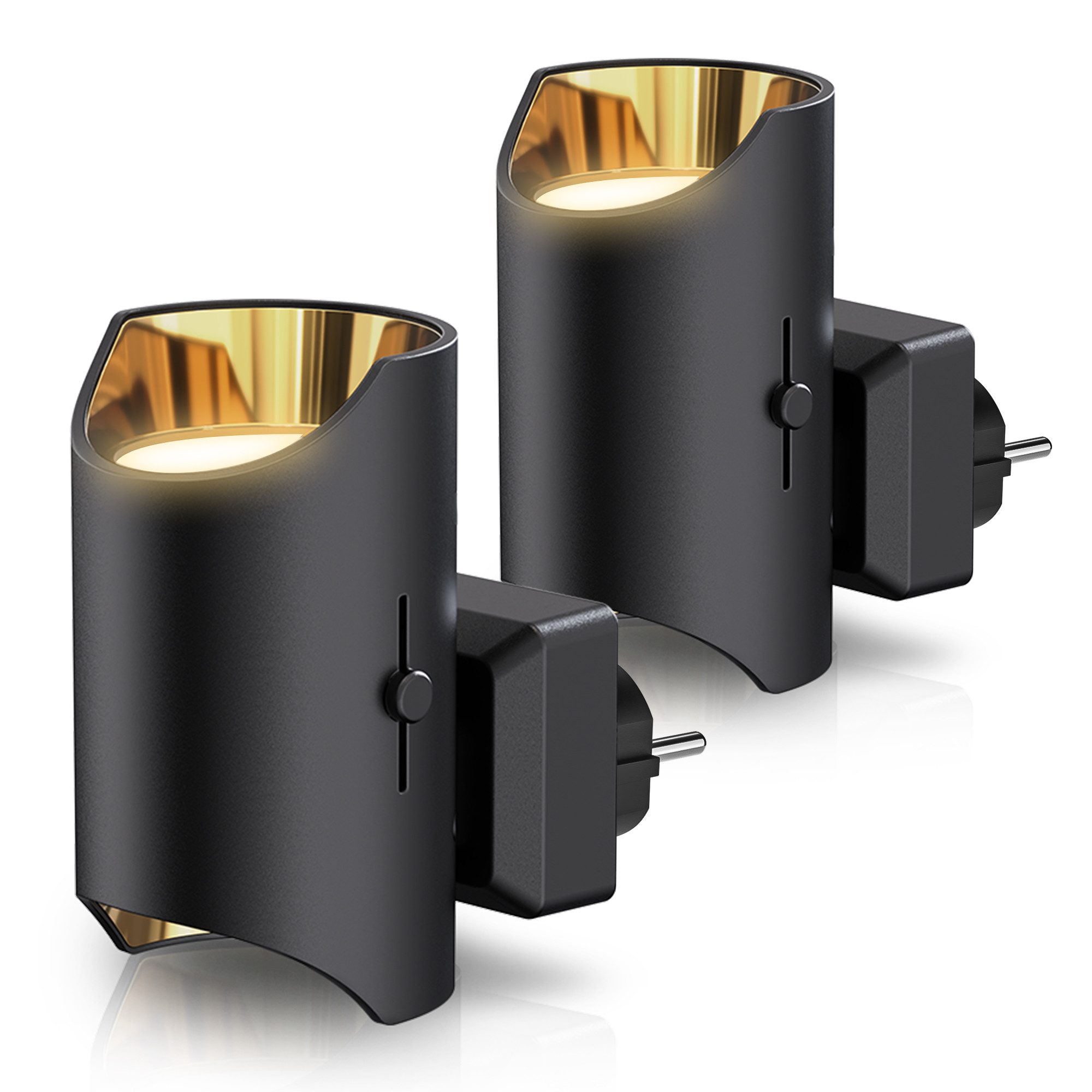 LOHAS-LED LED Nachtlicht LED Up & Down Steckdosen-Nachtlicht Schwarz Kupfer, 2er Set, LED fest integriert, Warmweiß, Dämmerungssensor mit stufenloser 0–100% Dimmung