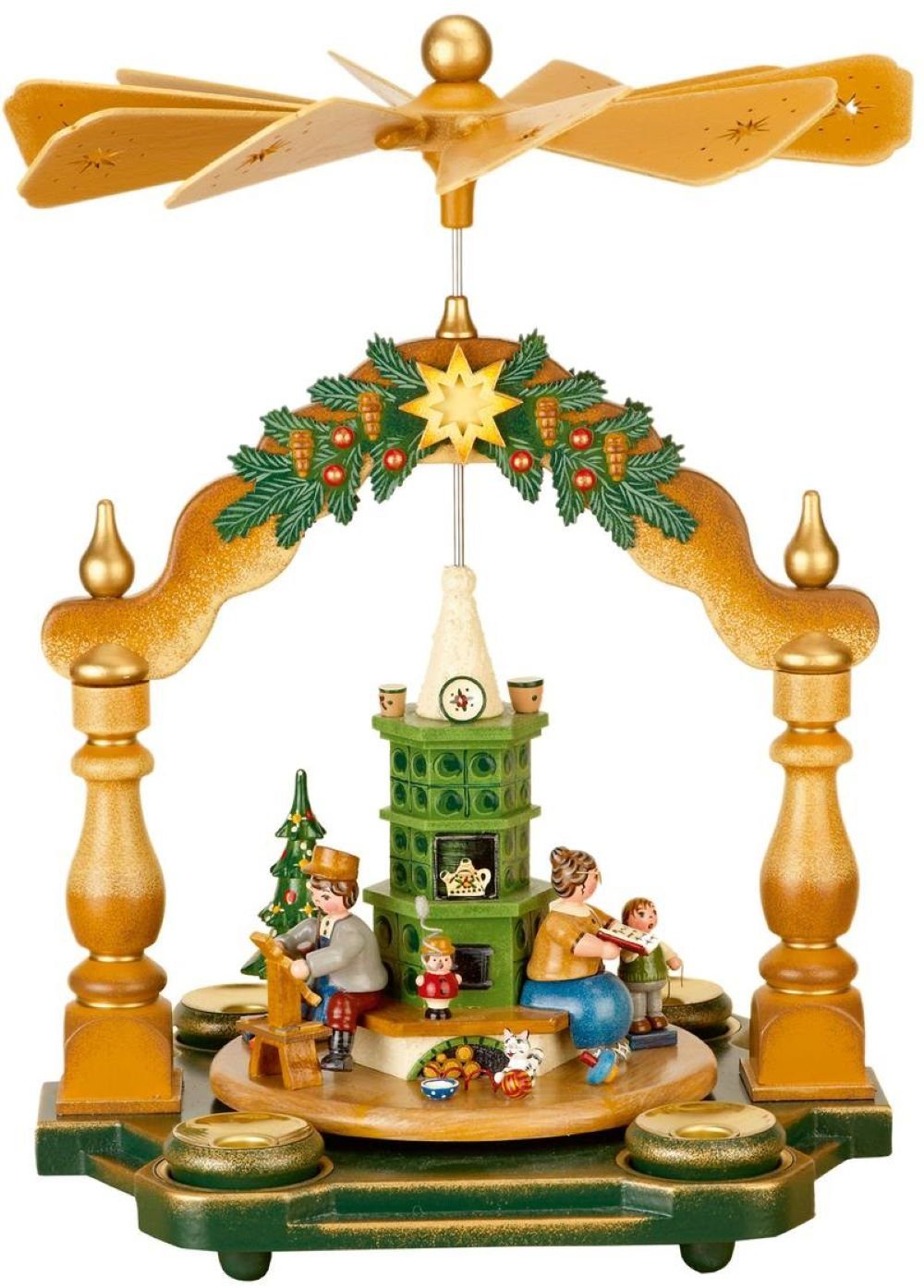 Hubrig Volkskunst GmbH Weihnachtspyramide Großmutter´s Weihnachtsstube für Kerzen und für Teelicht, Höhe 35 cm, handbemalt