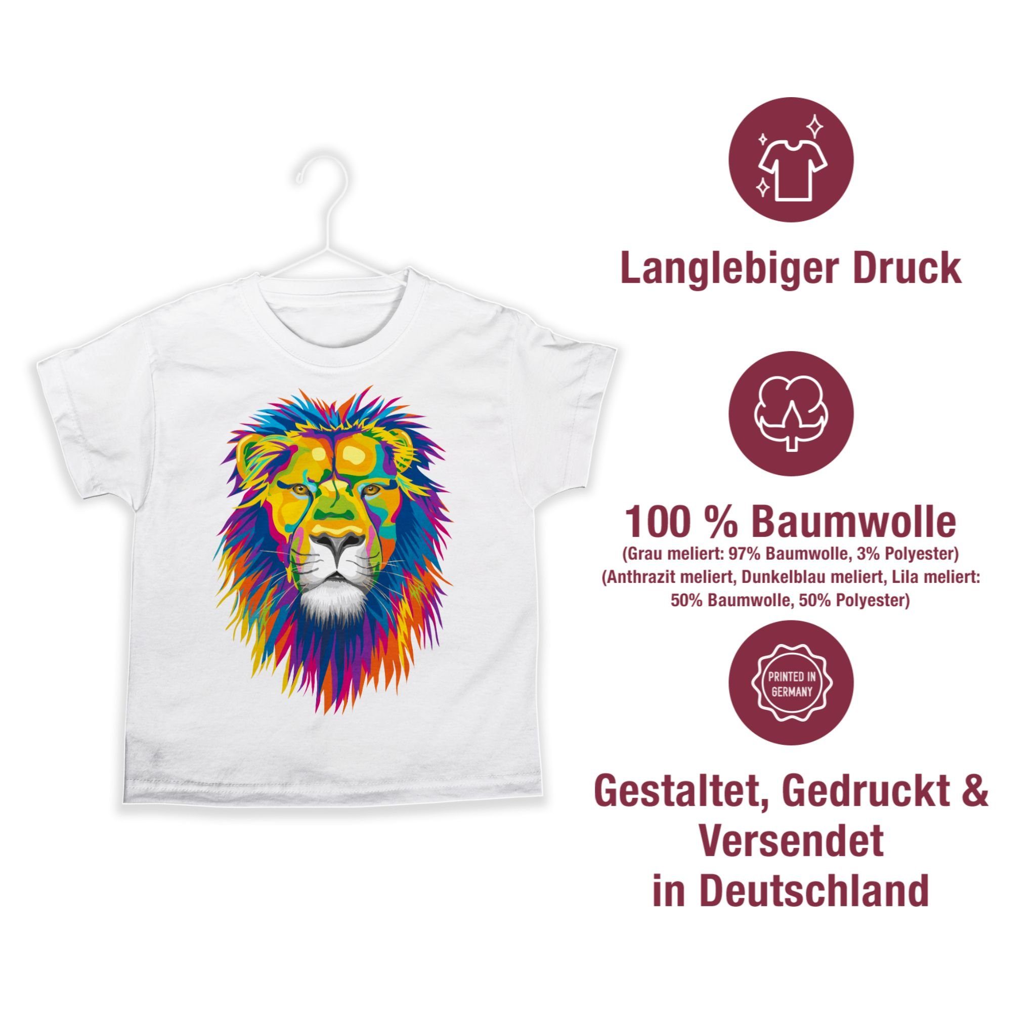 Shirtracer Löwe Animal Tiermotiv Lion T-Shirt Print 02 Weiß