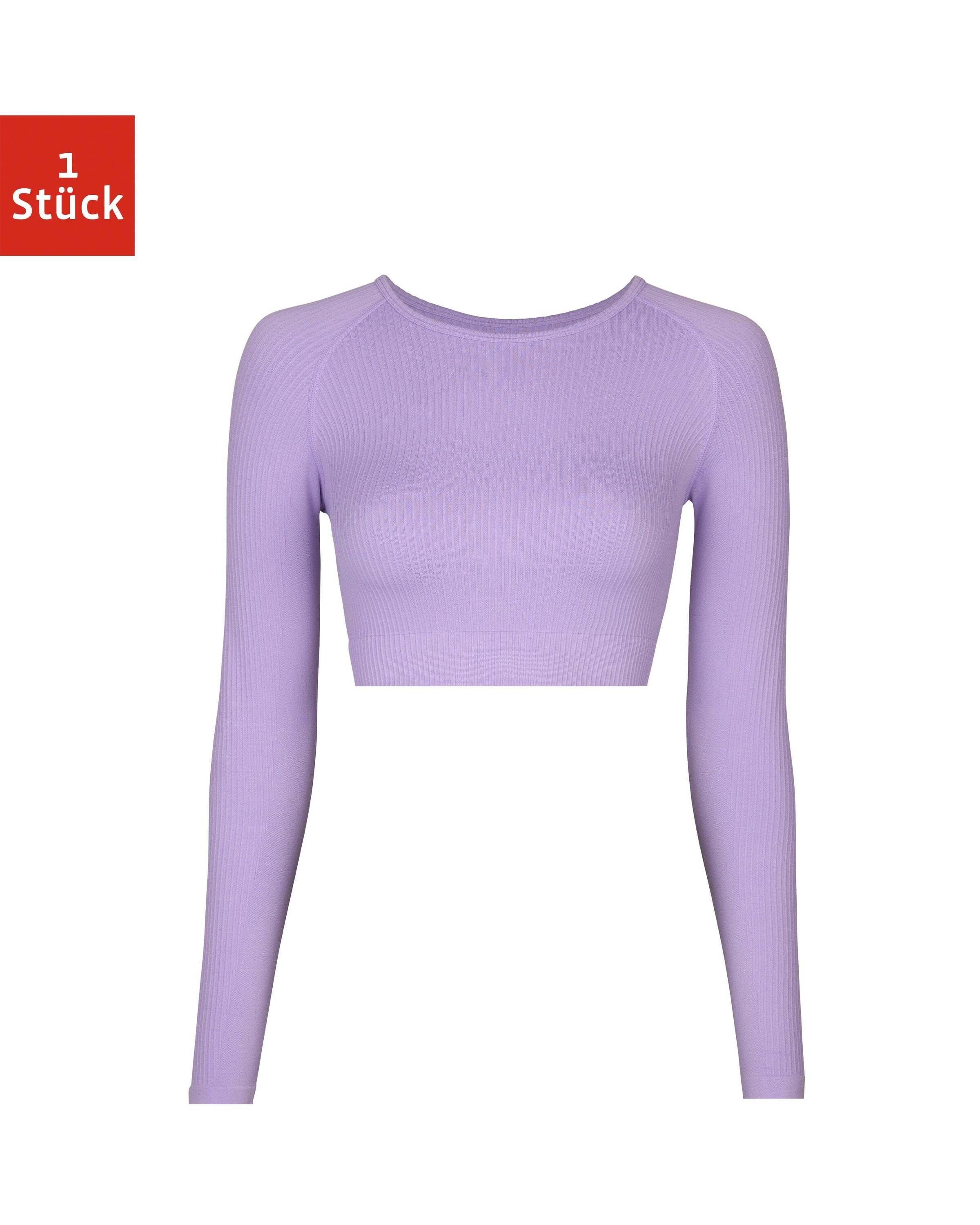 SNOCKS Longsleeve Geripptes Sportshirt langarm Damen (1-tlg) seamless und cropped mit Rippstruktur Pastelllila