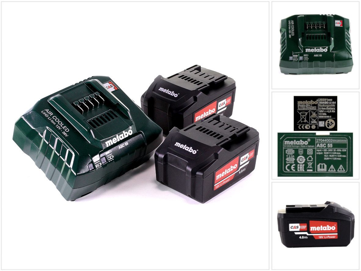 metabo Basis Set 2x Li-Power Akkupack 18 V 4,0 Ah CAS Li-Ion Akku + Ladegerä Akkupacks