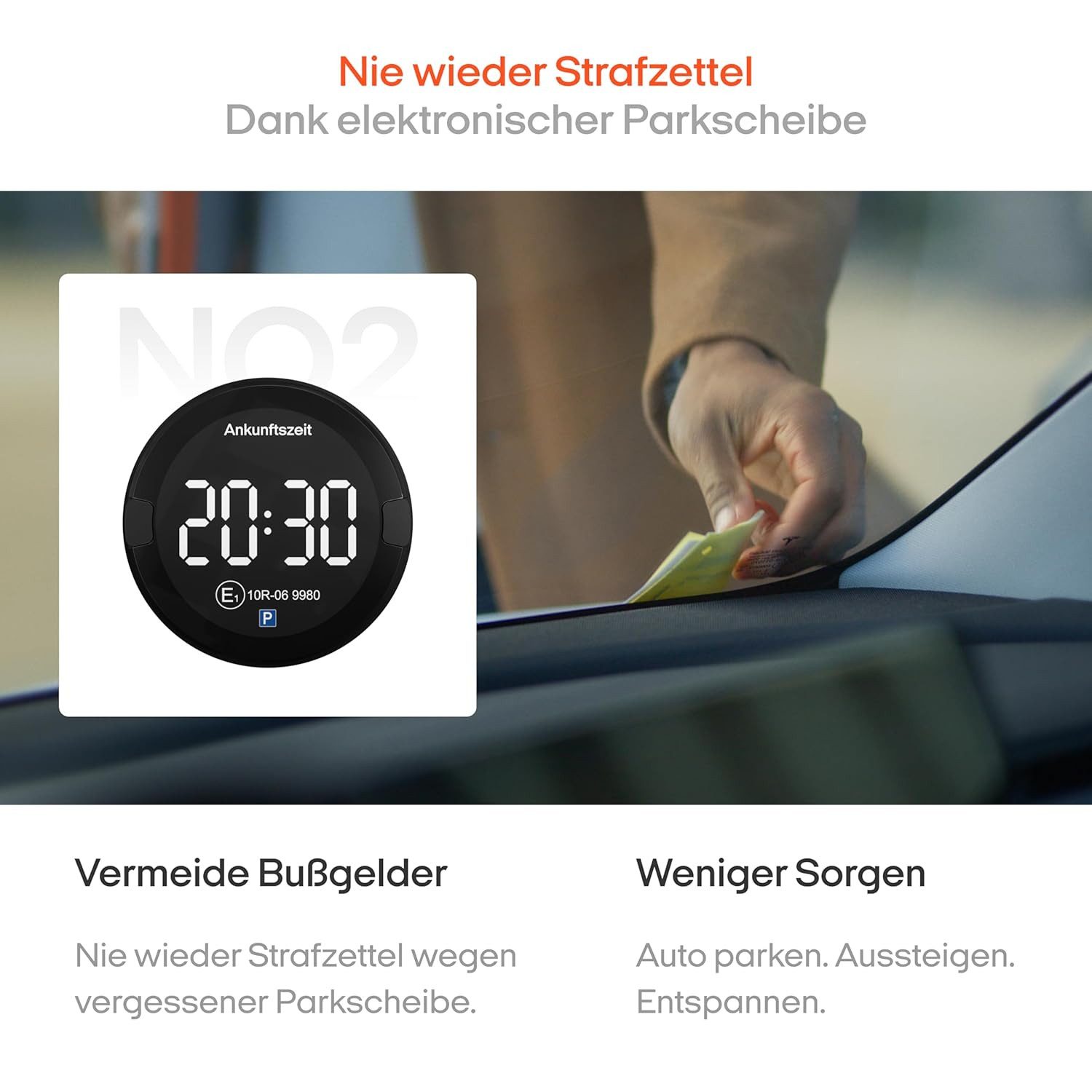 OOONO OOONO P-DISC NO2 – Digitale Parkuhr / Parkscheibe - TÜV KBA Verkehrsalarm