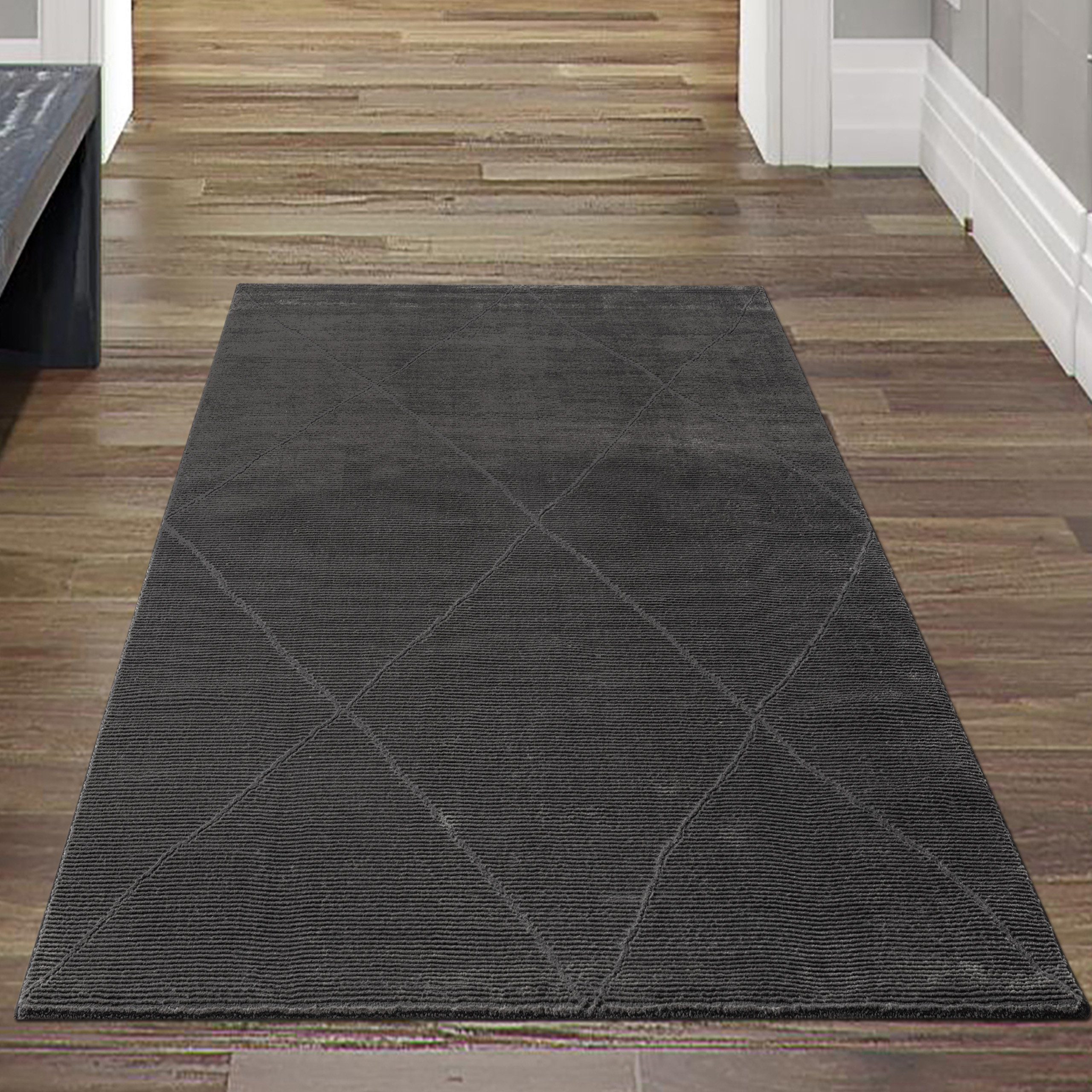 Teppich Klassischer Recycel Rib Teppich • weich • Rauten in anthrazit, Teppich-Traum, rechteckig, Höhe: 12 mm