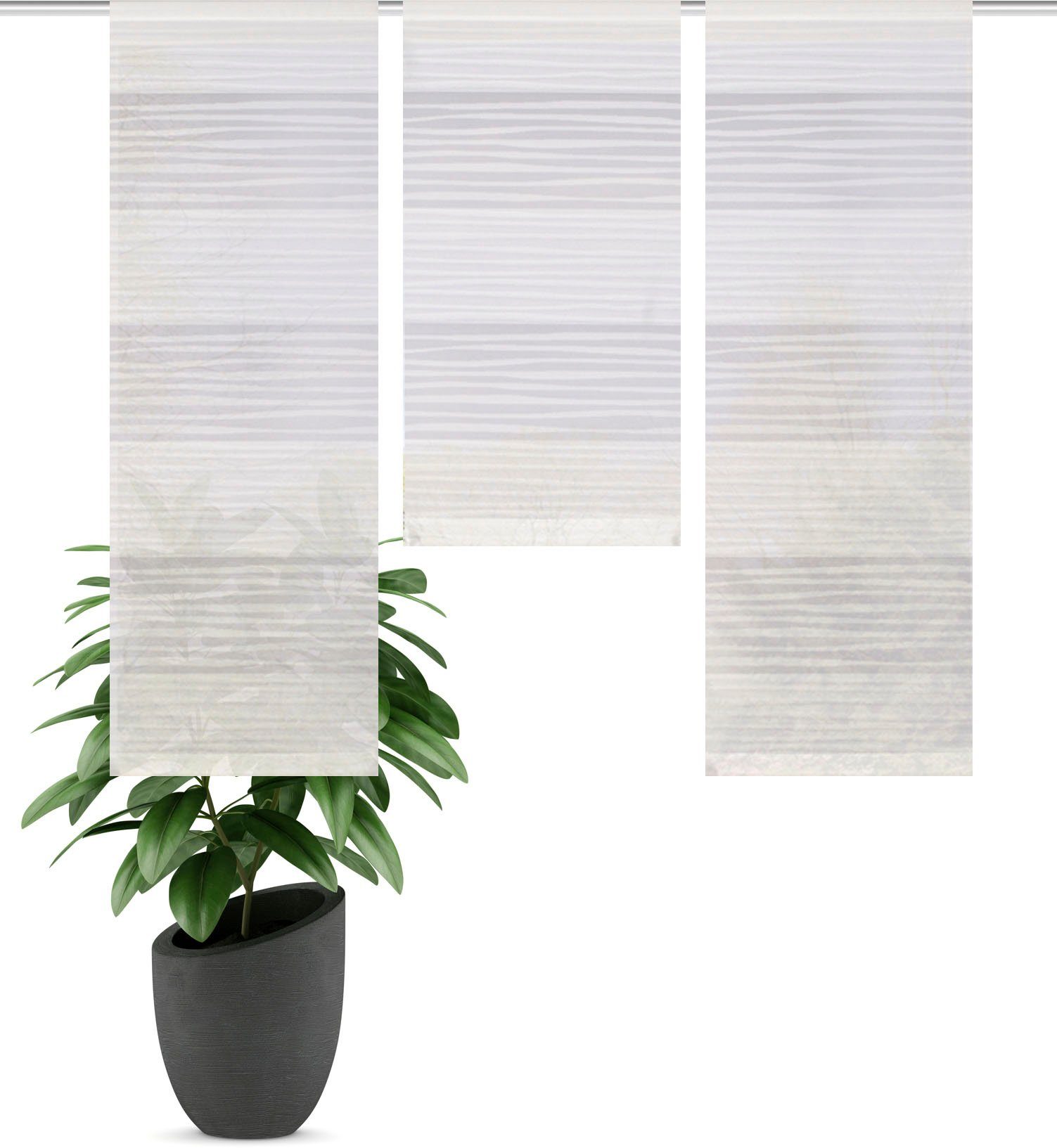 HOME WOHNIDEEN Scheibengardine GABI (3 St), Stangendurchzug, blickdicht, 3-tlg. Querstreifen Fensterset GABI