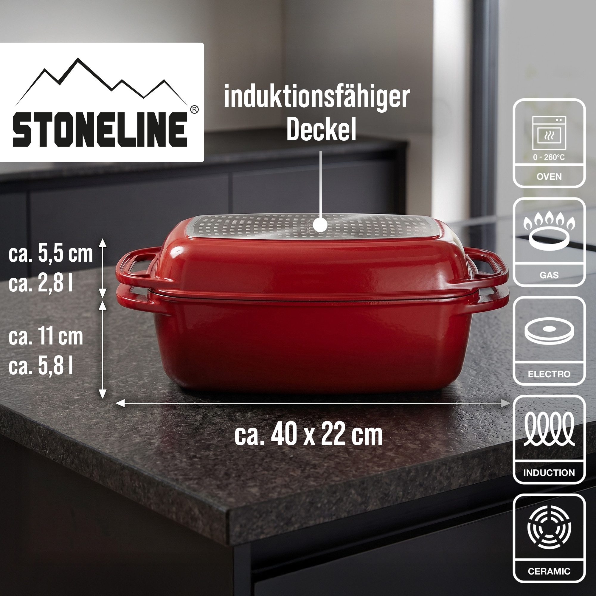 STONELINE Bräter, Aluminiumguss (2-tlg), Multifunktions-Bräter, induktionsgeeignet, Designed in Germany