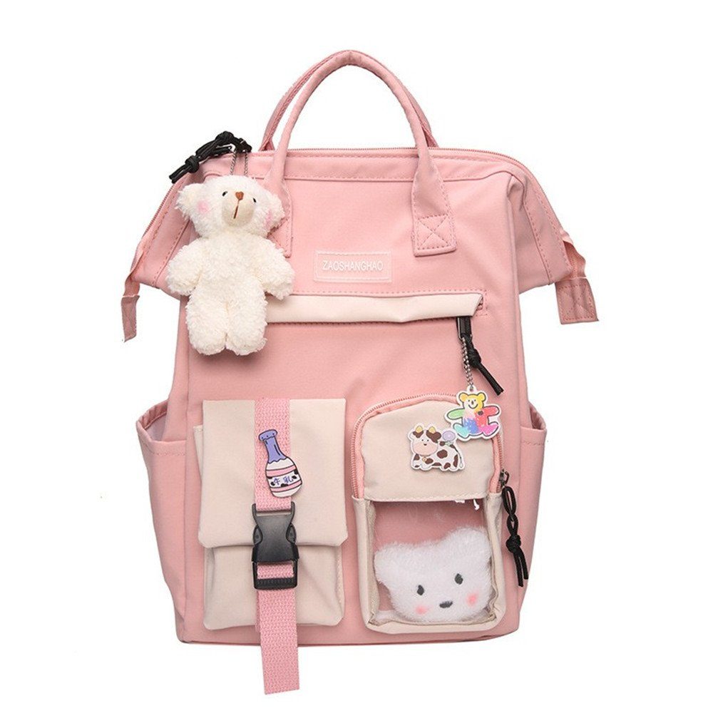 XDeer Kinderrucksack Süße Mädchenrucksack,Büchertaschen mit Plüschanhänger (Set), mit Laptopfach,mit Plüschanhänger