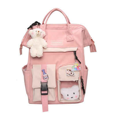 XDeer Kinderrucksack Süße Mädchenrucksack,Büchertaschen(pink) mit Plüschanhänger für Teenager, Mädchen, Schulrucksack für Studenten,wasserabweisender Reiserucksack für die Schuler (Set), mit Laptopfach,mit Plüschanhänger