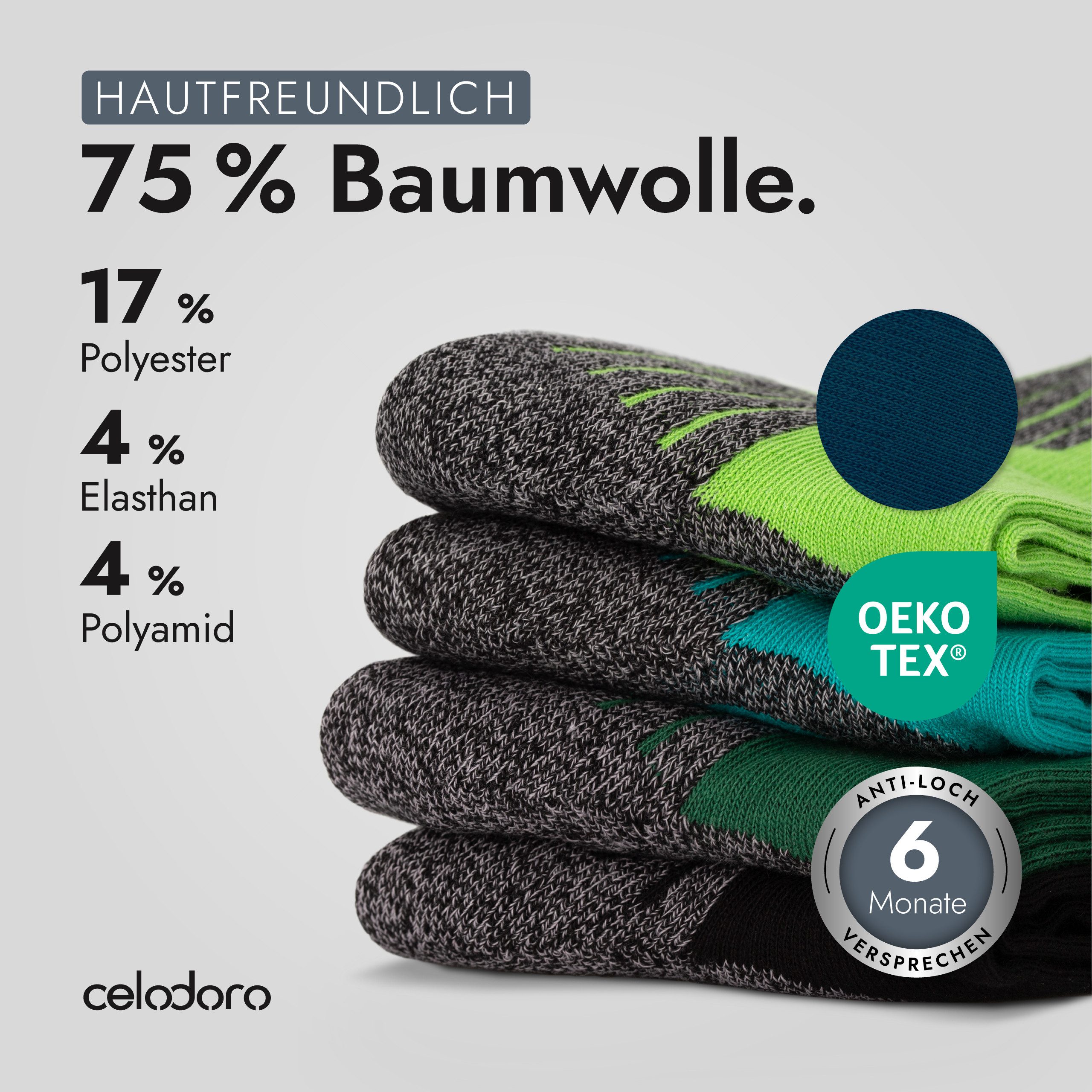 celodoro Arbeitssocken 4 Paar Wandersocken, Arbeitssocken & Sportsocken Anti-Schweiß