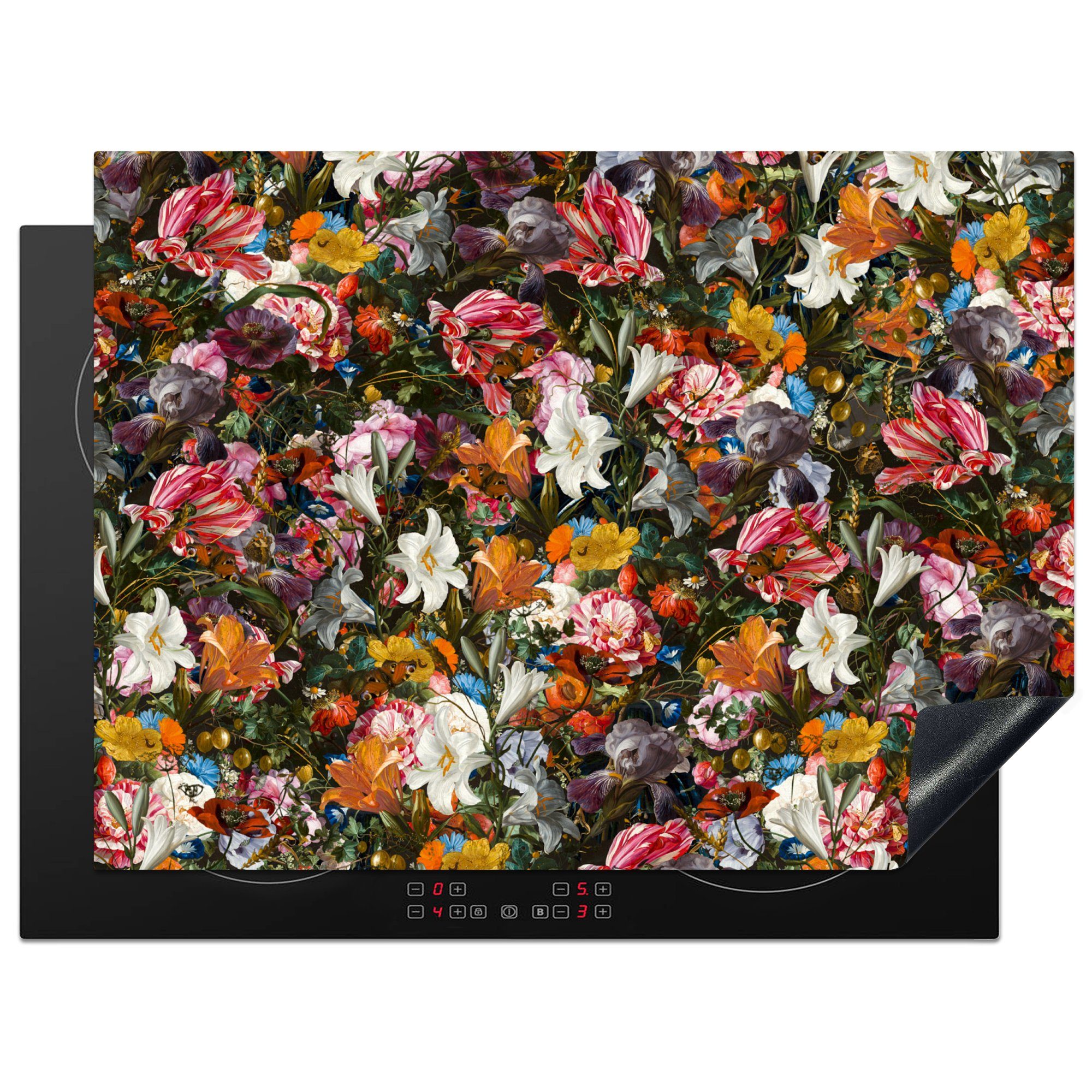 MuchoWow Herdblende-/Abdeckplatte Blumen die 71x52 Schmetterling Schutz für Design Abstrakt Vinyl, cm, - (1 Alte, küche, tlg), - - - - Malerei Kunst Induktionskochfeld Ceranfeldabdeckung 