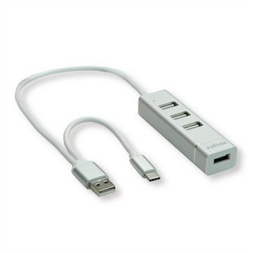 ROLINE USB 2.0 Notebook Hub, 4 Ports, Typ A+C Anschlusskabel Computer-Adapter, 30.0 cm