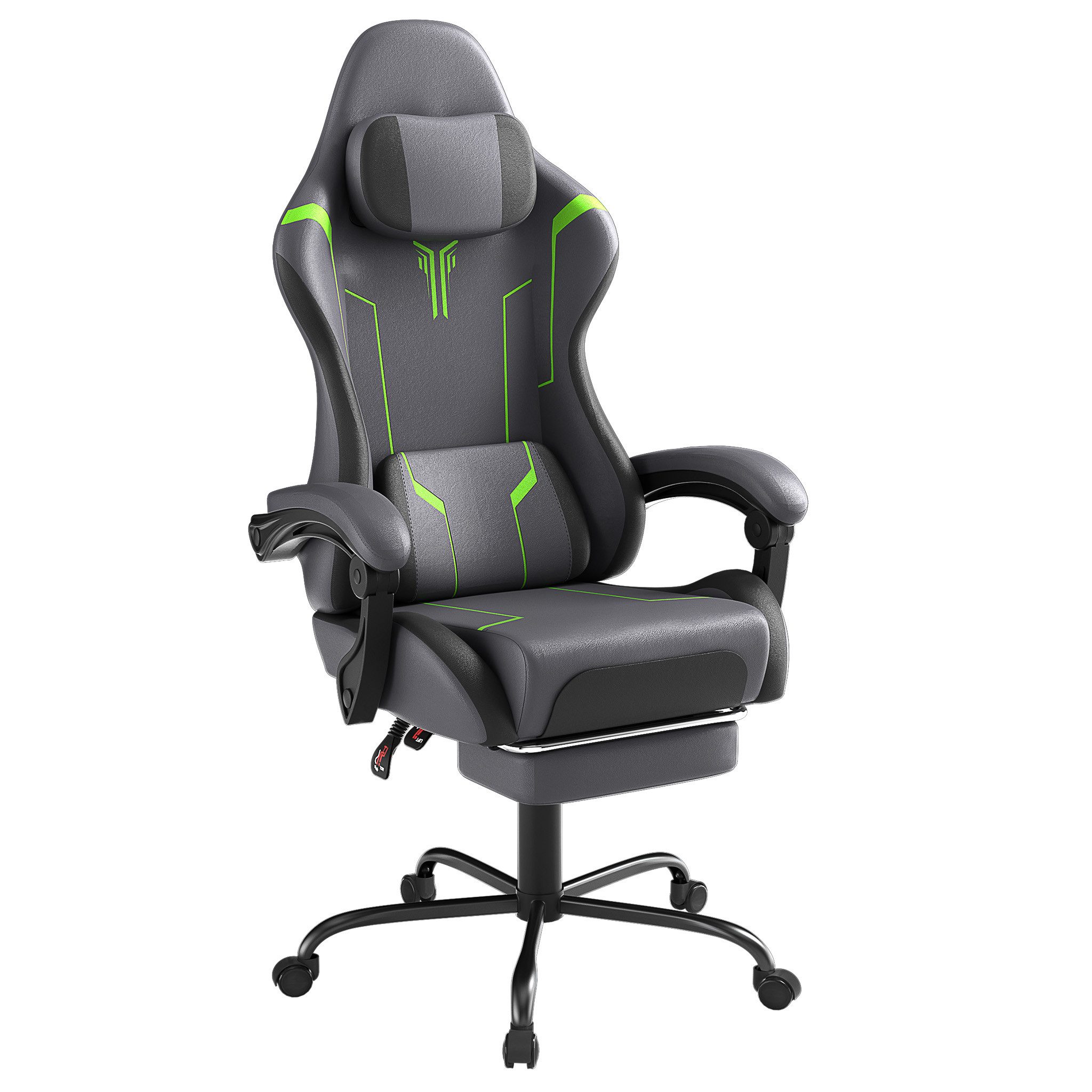 FIVMEN Gaming-Stuhl Racing Ergonomischer Computer-Bürostuhl mit Massage-Lendenkissen, Ausziehbarer Fußstütze Lordosenstütze Kopfstütze, höhenverstellbarer